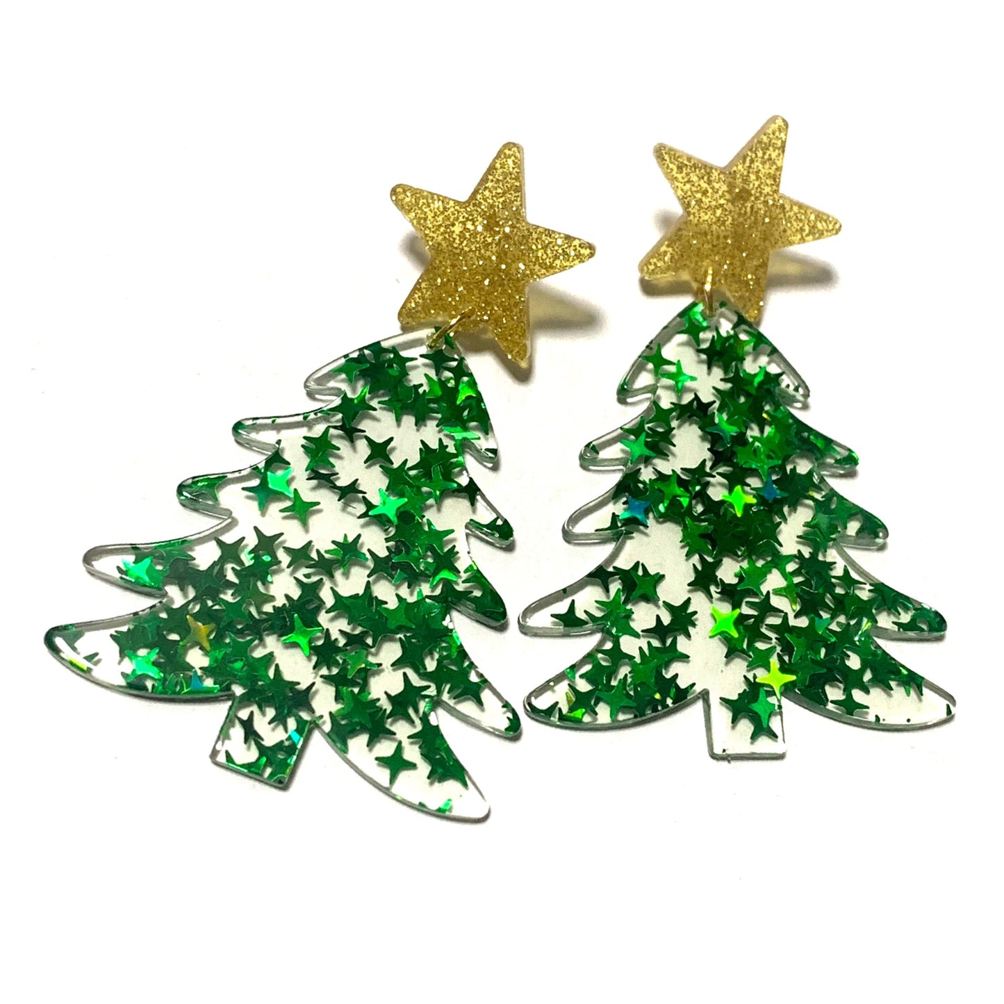 MAKIN' WHOOPEE - “STAR TREES- GREEN” CHRISTMAS STUD DANGLES