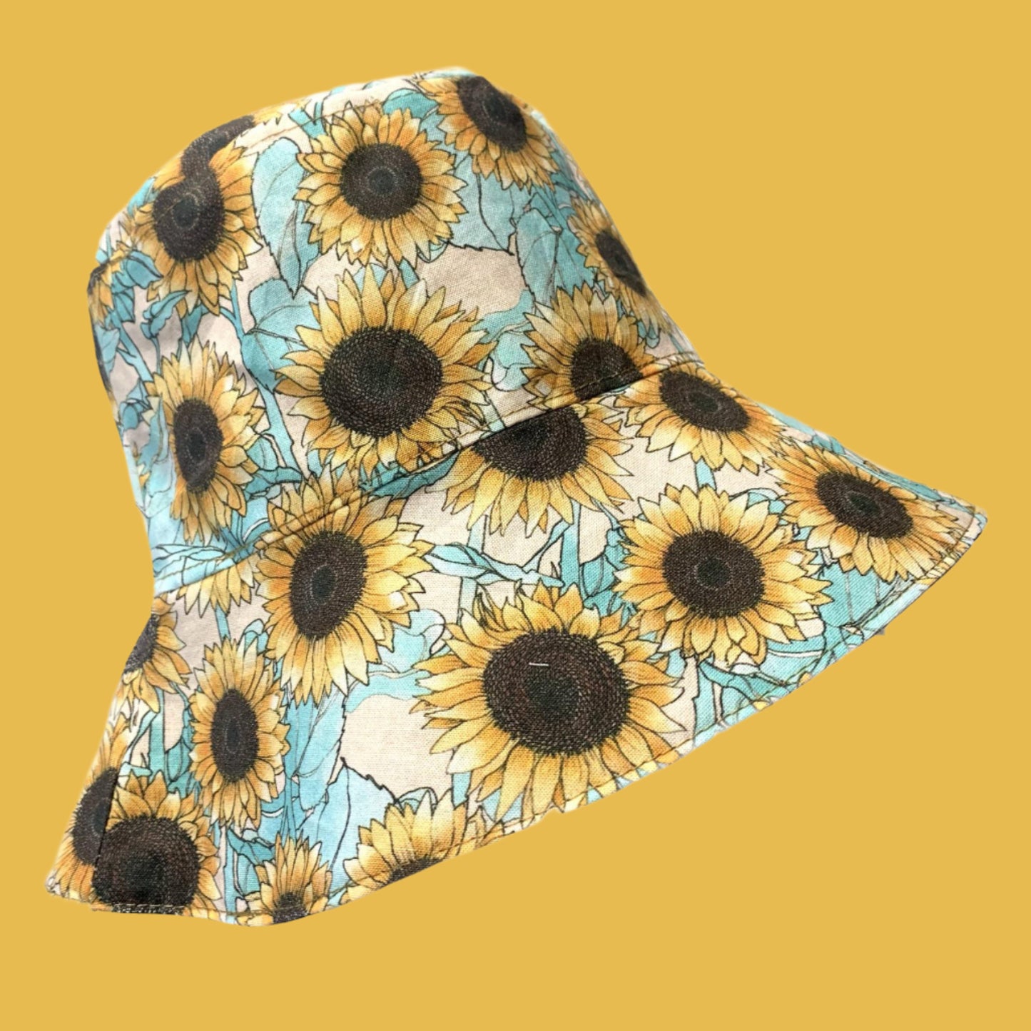 Teacups n Quilts- Aqua Sunflower Fabric Hat (Scenic Route)- Adult Size