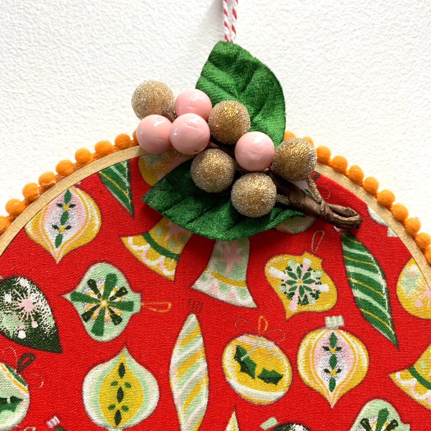 THIS BIRD HAS FLOWN- "Vintage Baubles" Large Embroidery Hoop Christmas Decoration