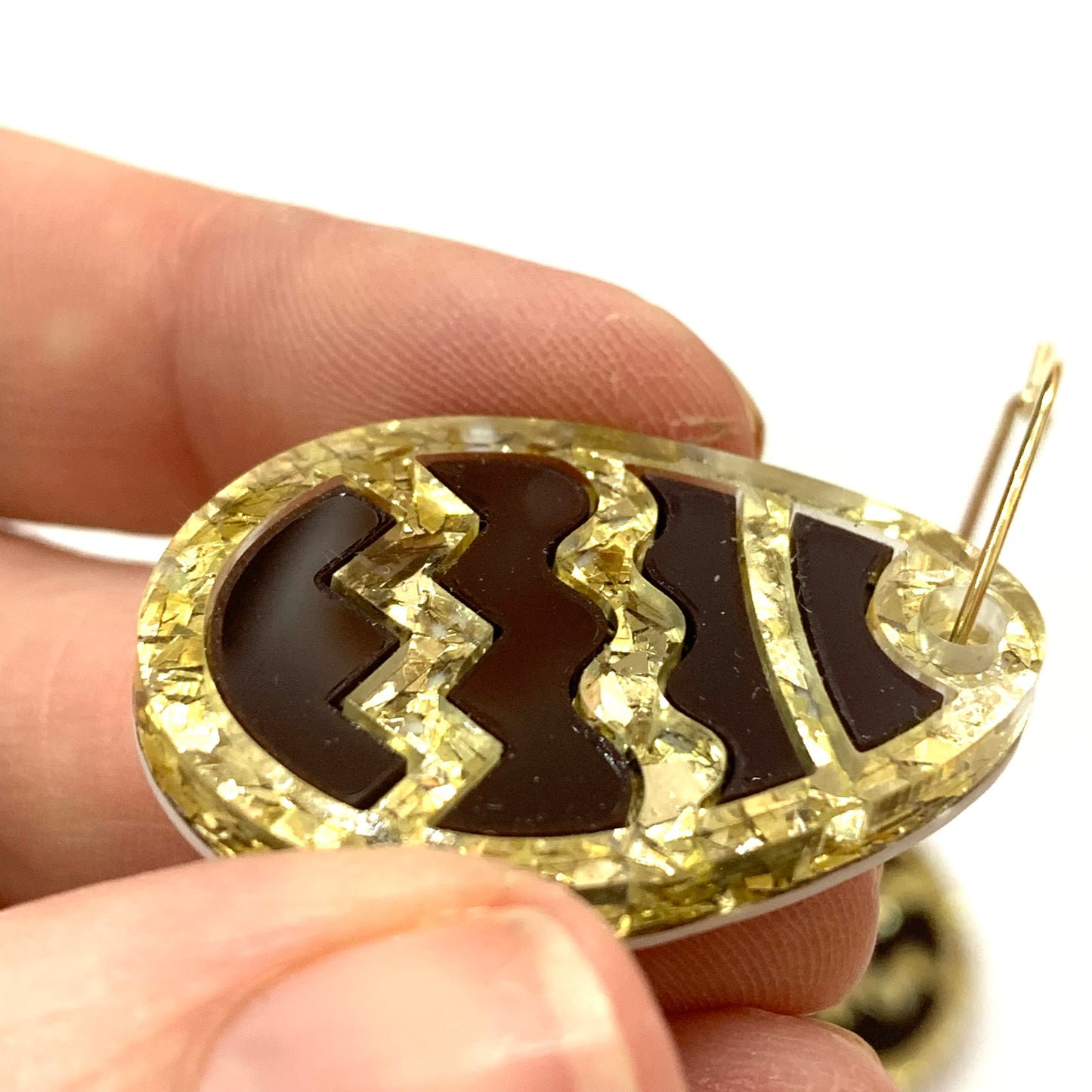 MAKIN' WHOOPEE - "Stacked Easter Egg" HOOP DANGLE EARRINGS - Chocolate & Gold