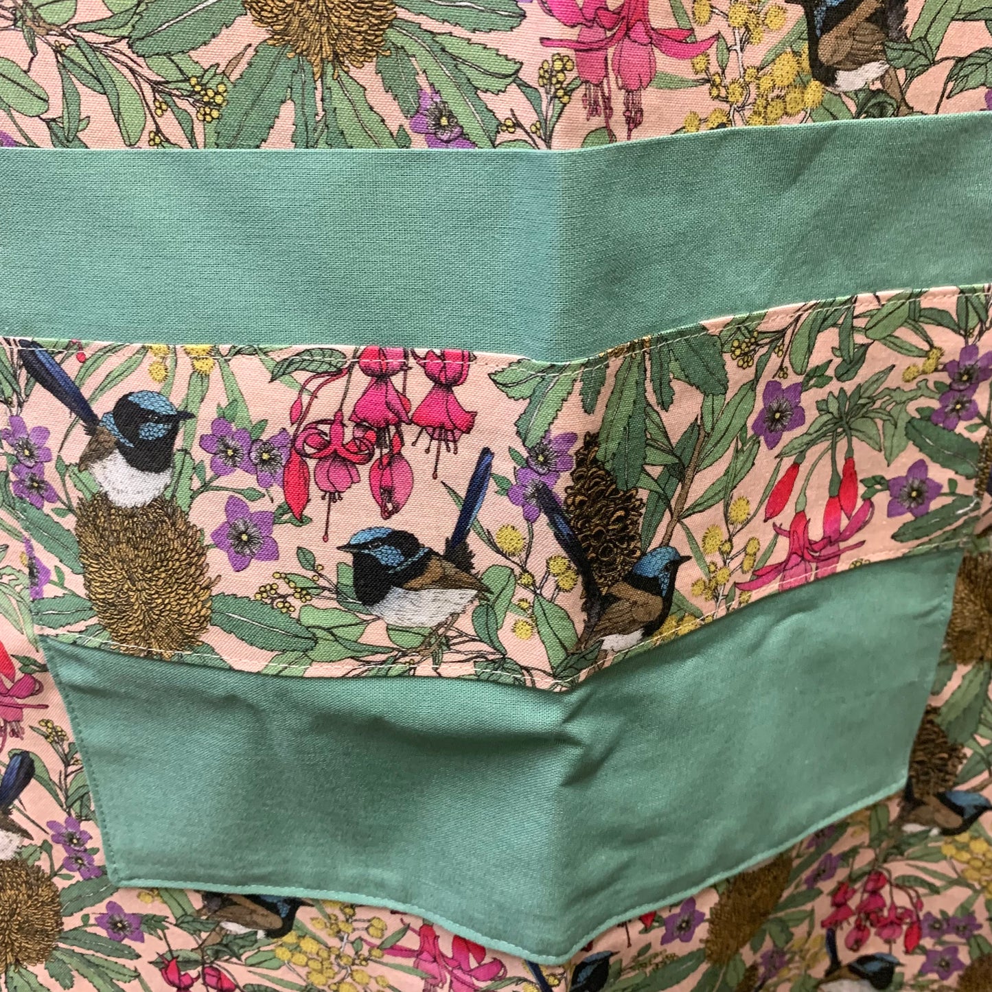 MUMMA WHOOPEE- "Fairy Wrens & Fuschia" Scenic Route Fabric- APRON