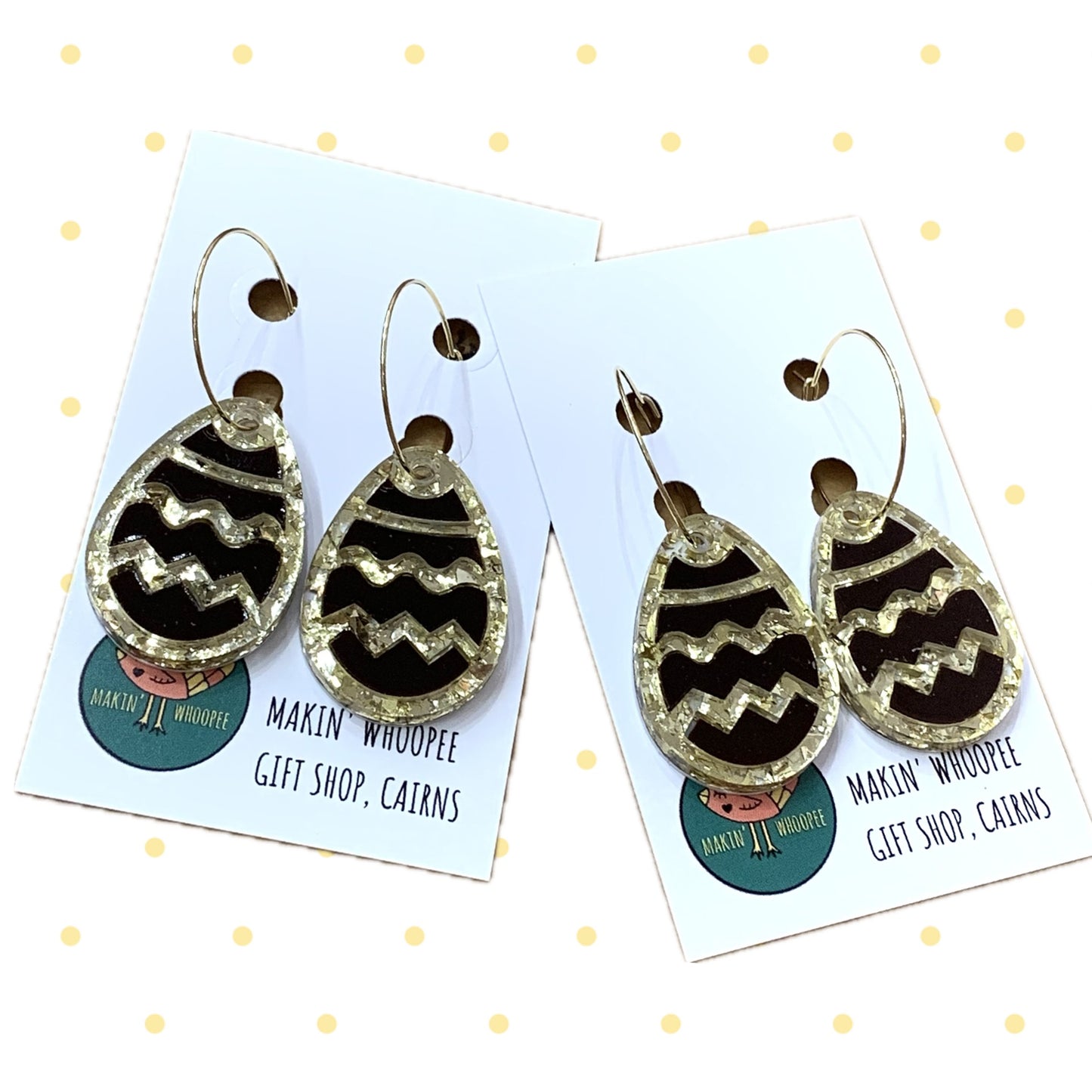 MAKIN' WHOOPEE - "Stacked Easter Egg" HOOP DANGLE EARRINGS - Chocolate & Gold