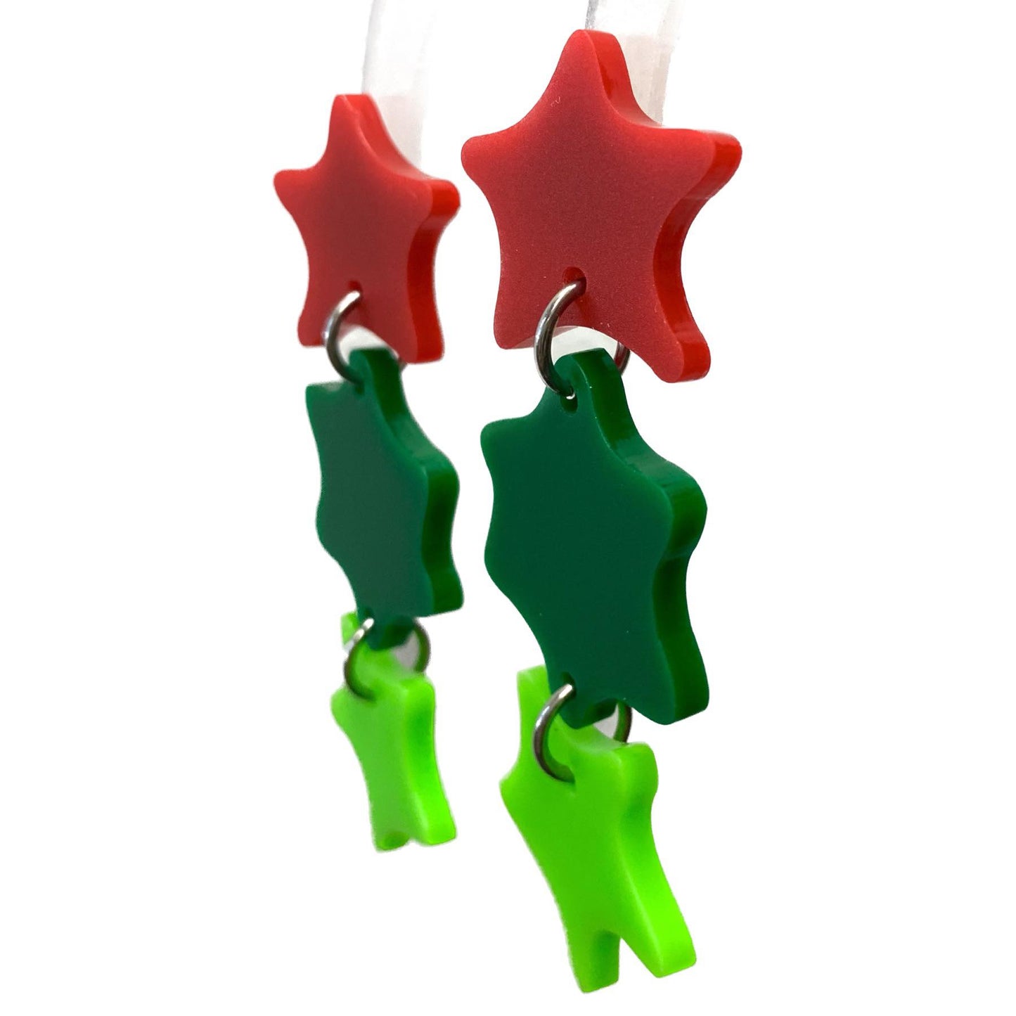 MAKIN' WHOOPEE - FUNKY STAR STACK DANGLES - GREENS & RED
