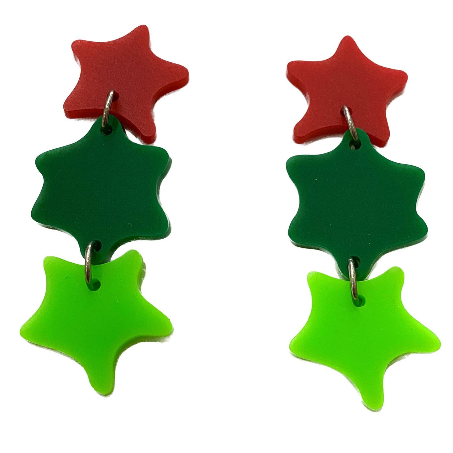 MAKIN' WHOOPEE - FUNKY STAR STACK DANGLES - GREENS & RED