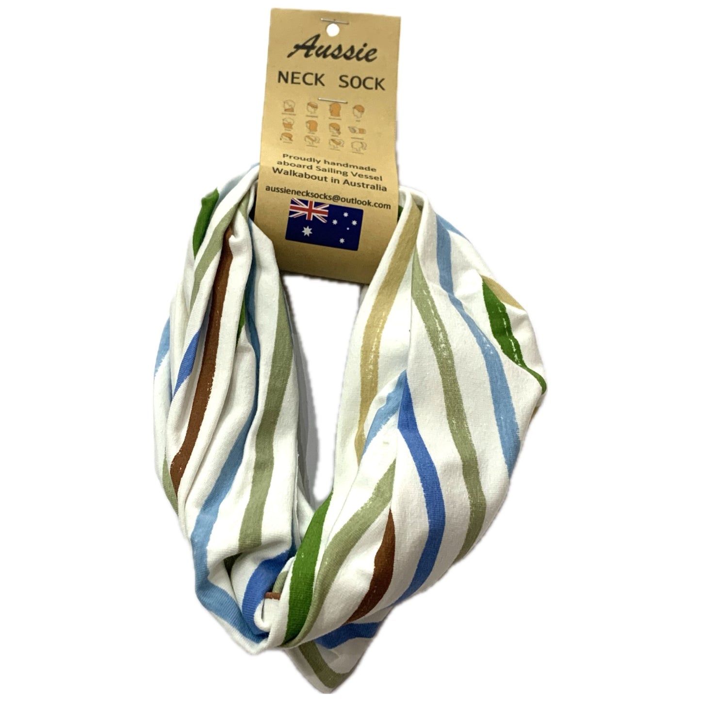 AUSSIE NECK SOCKS- White with Stripes