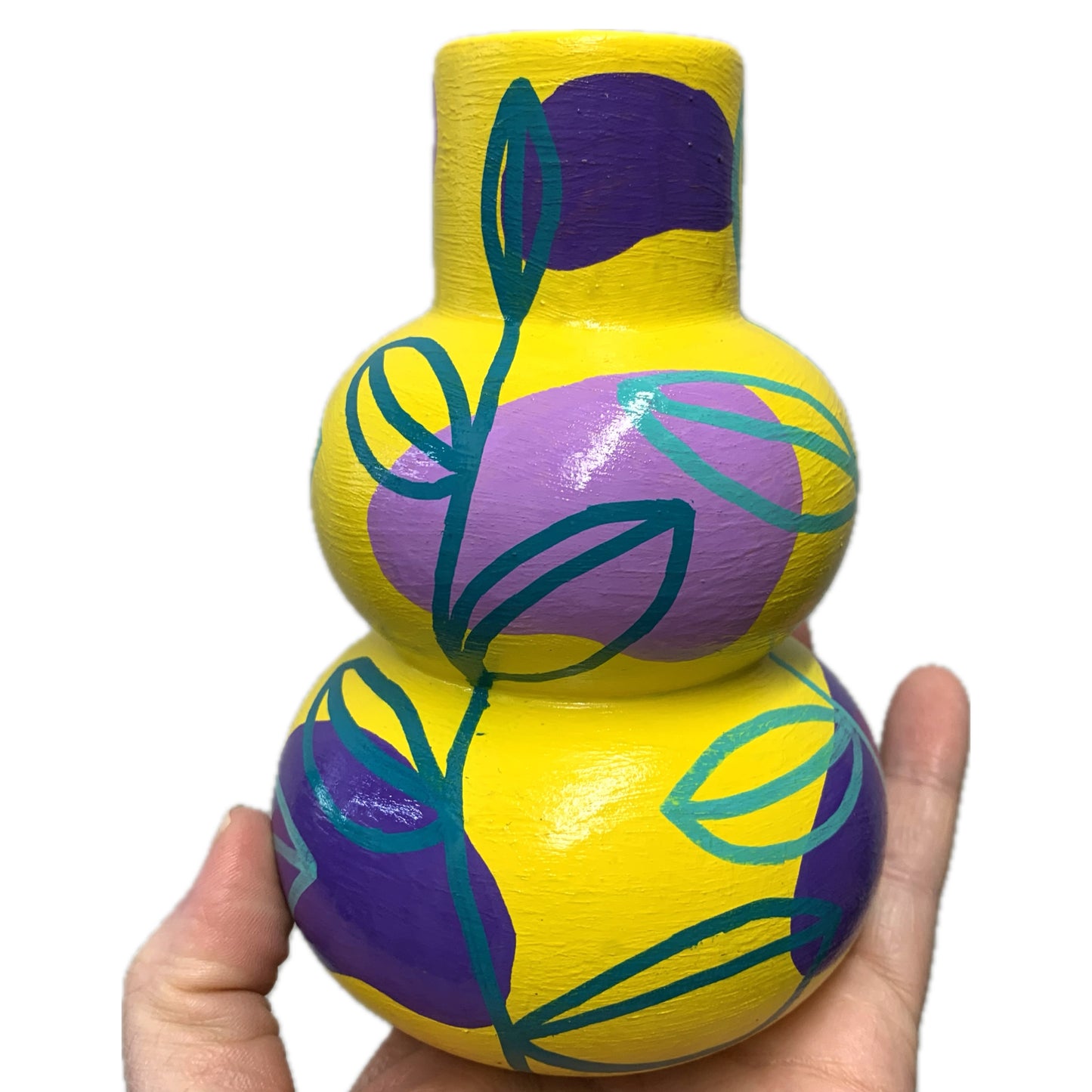 THIS BIRD HAS FLOWN - Small Vine Vase- Yellow, Purple, Teal & Aqua- Decorative Only