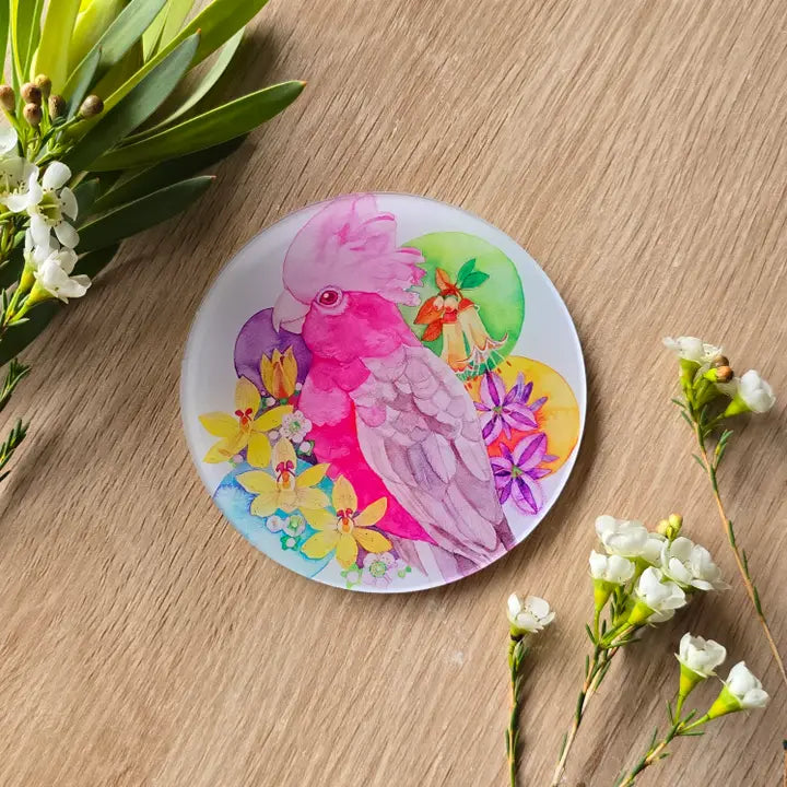 WATERCOLOURS BY CAT- Galah- Australian Bird Art Coaster