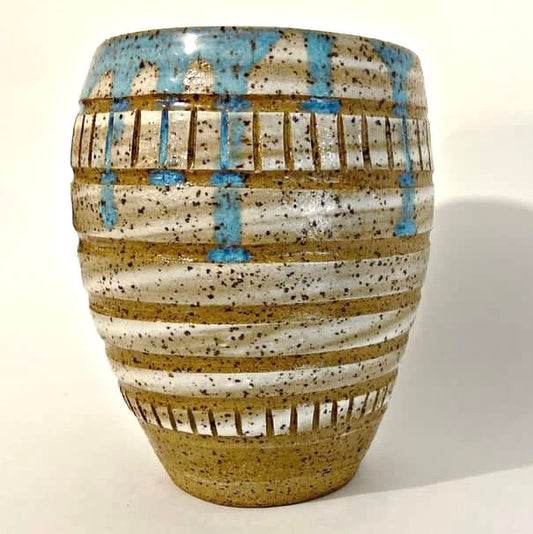 A&A POTTERY - ALICIA - Carved Vase - Blue Dribble