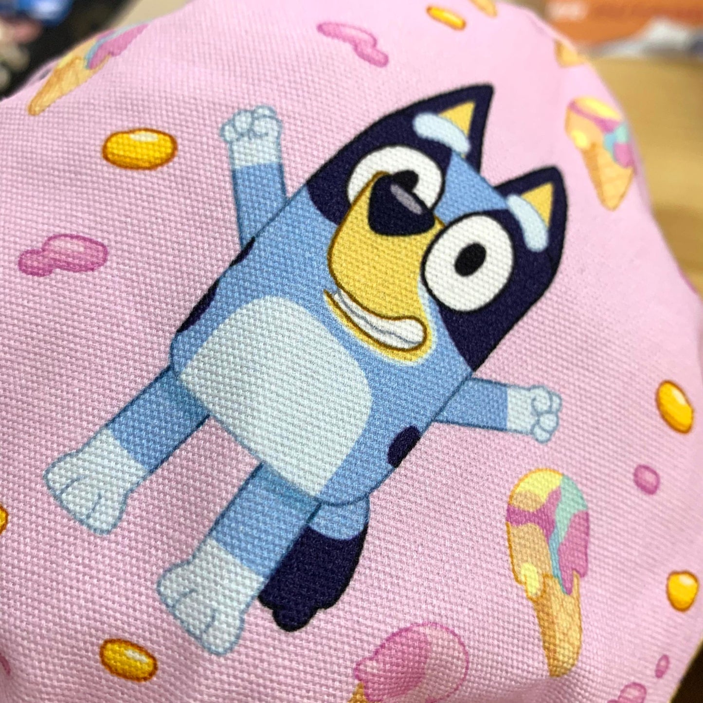 Teacups n Quilts- Bluey Pink With Donuts Fabric Hat - Kids Size Large