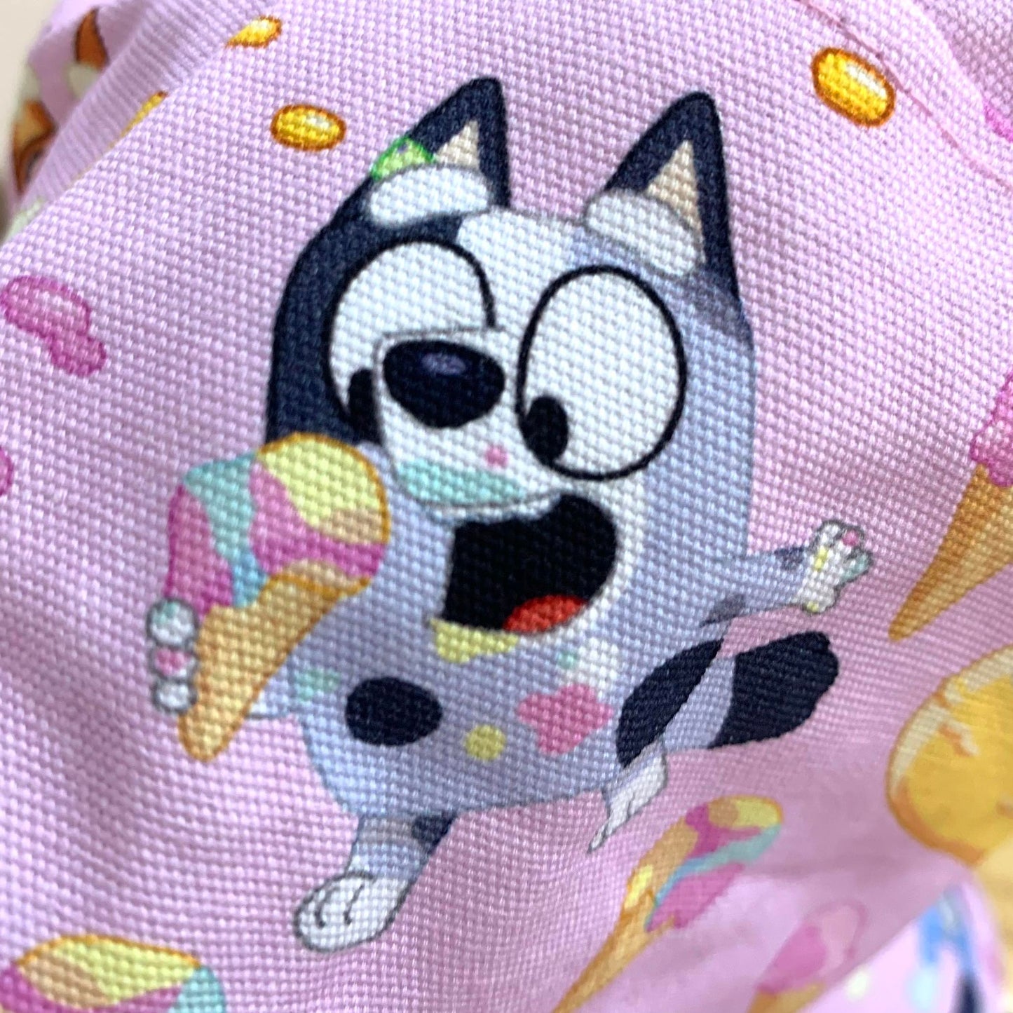 Teacups n Quilts- Bluey Pink With Donuts Fabric Hat - Kids Size Large