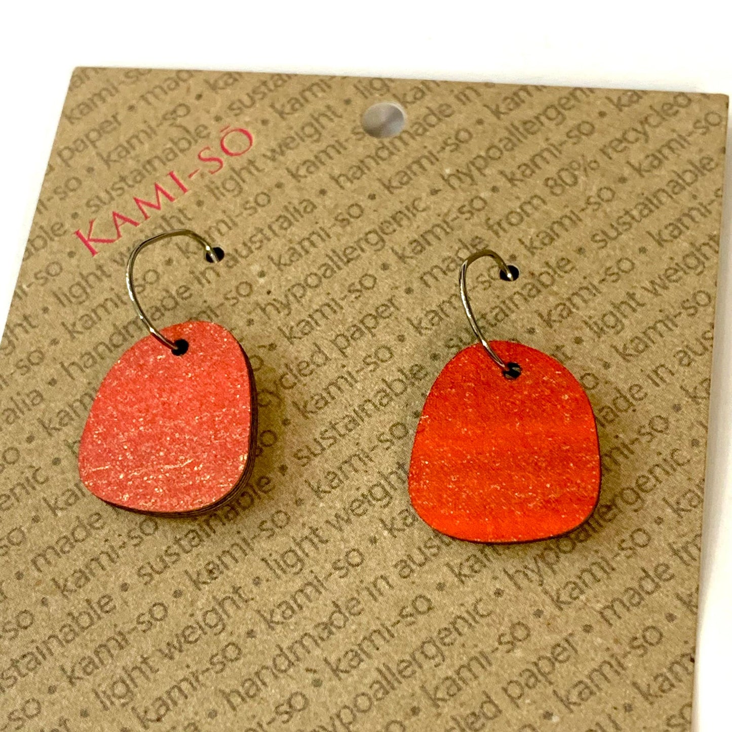 KAMI-SO- Square Recycled Paper Earrings - Dark Red & Gold: Mini Square