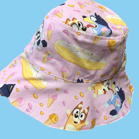 Teacups n Quilts- Bluey Pink With Donuts Fabric Hat - Kids Size Medium