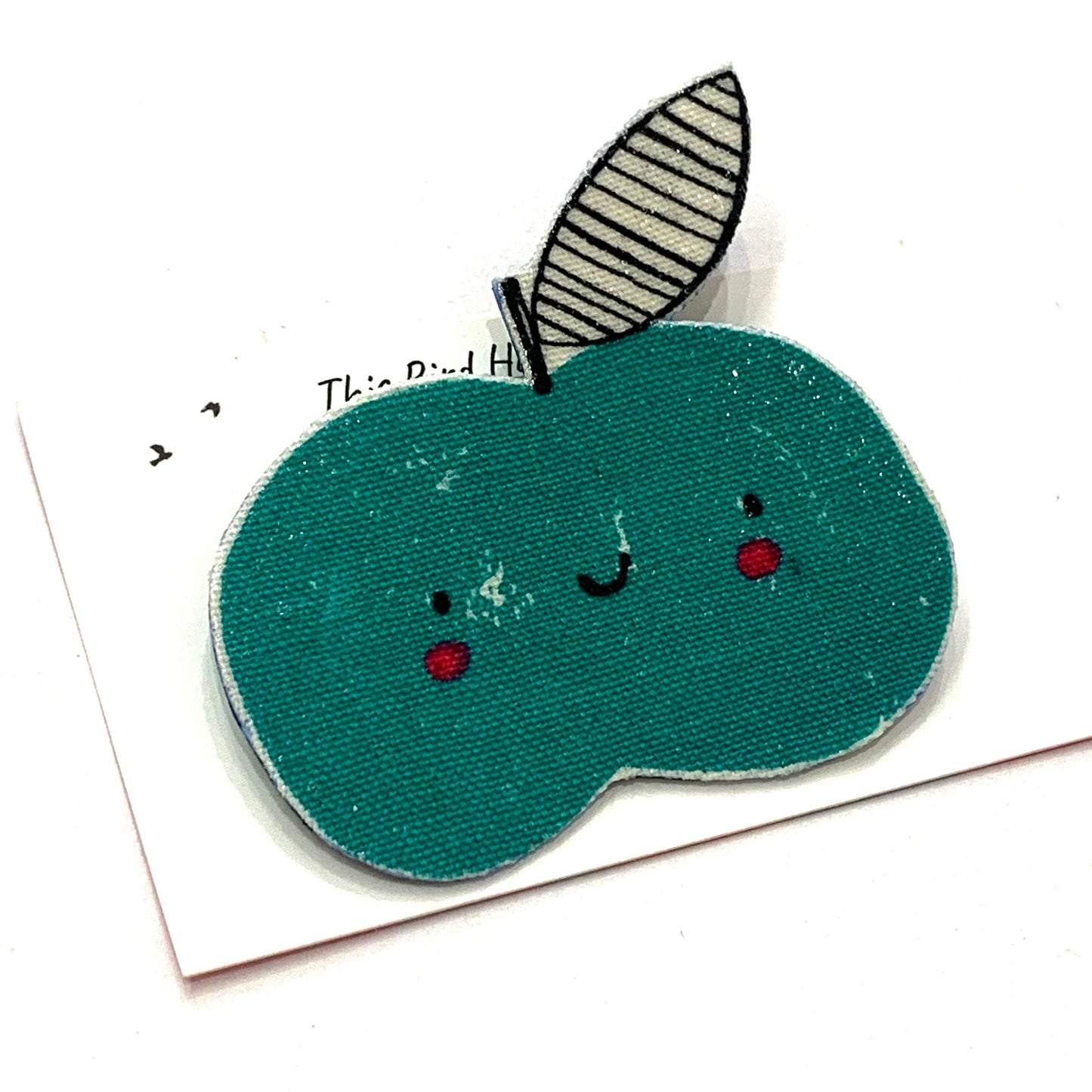 THIS BIRD HAS FLOWN- "Green Apples" Cute Fruits- Fabric Remnant Brooches