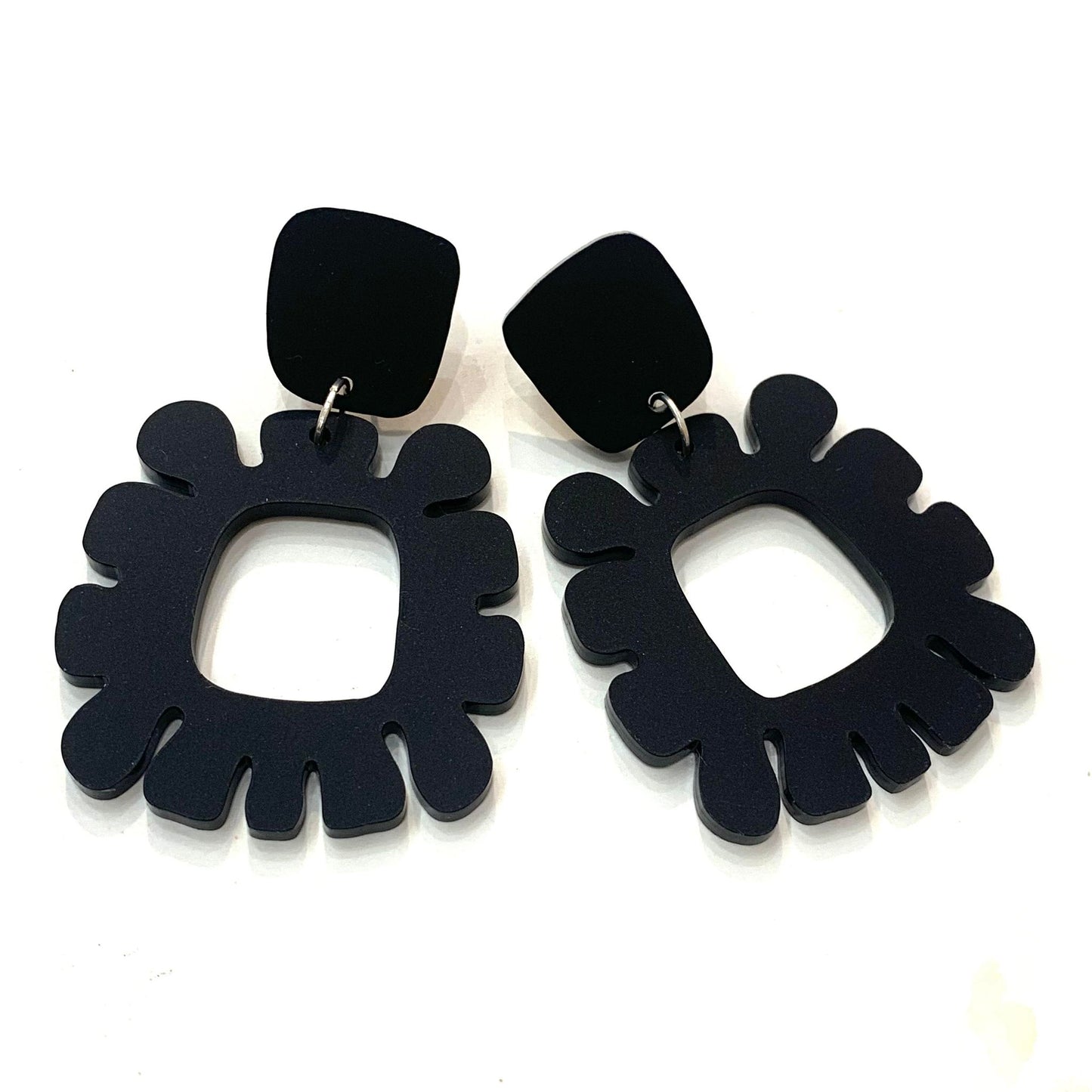 MAKIN' WHOOPEE - "Funky Flowers" - Statement Dangles - Matte Midnight Black