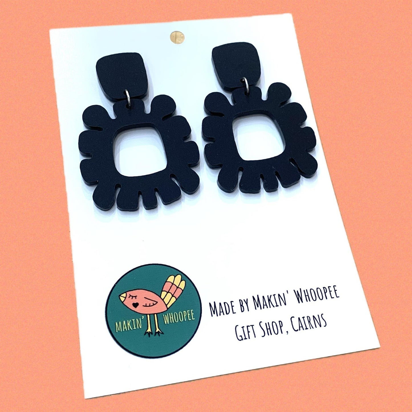 MAKIN' WHOOPEE - "Funky Flowers" - Statement Dangles - Matte Midnight Black