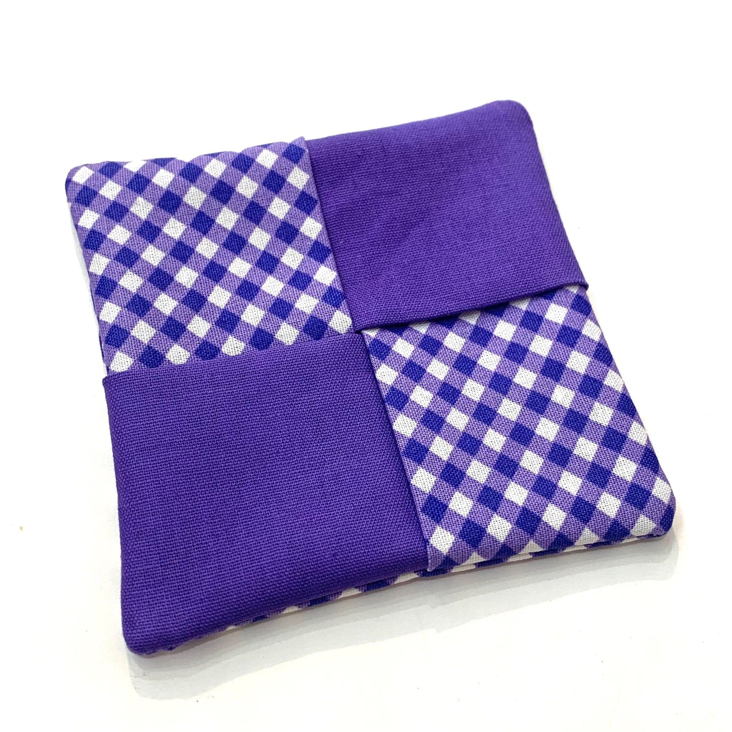 MAKIN' WHOOPEE- 2 PACK WINE GLASS SLIPPER/COASTERS- Blue/Purple Gingham