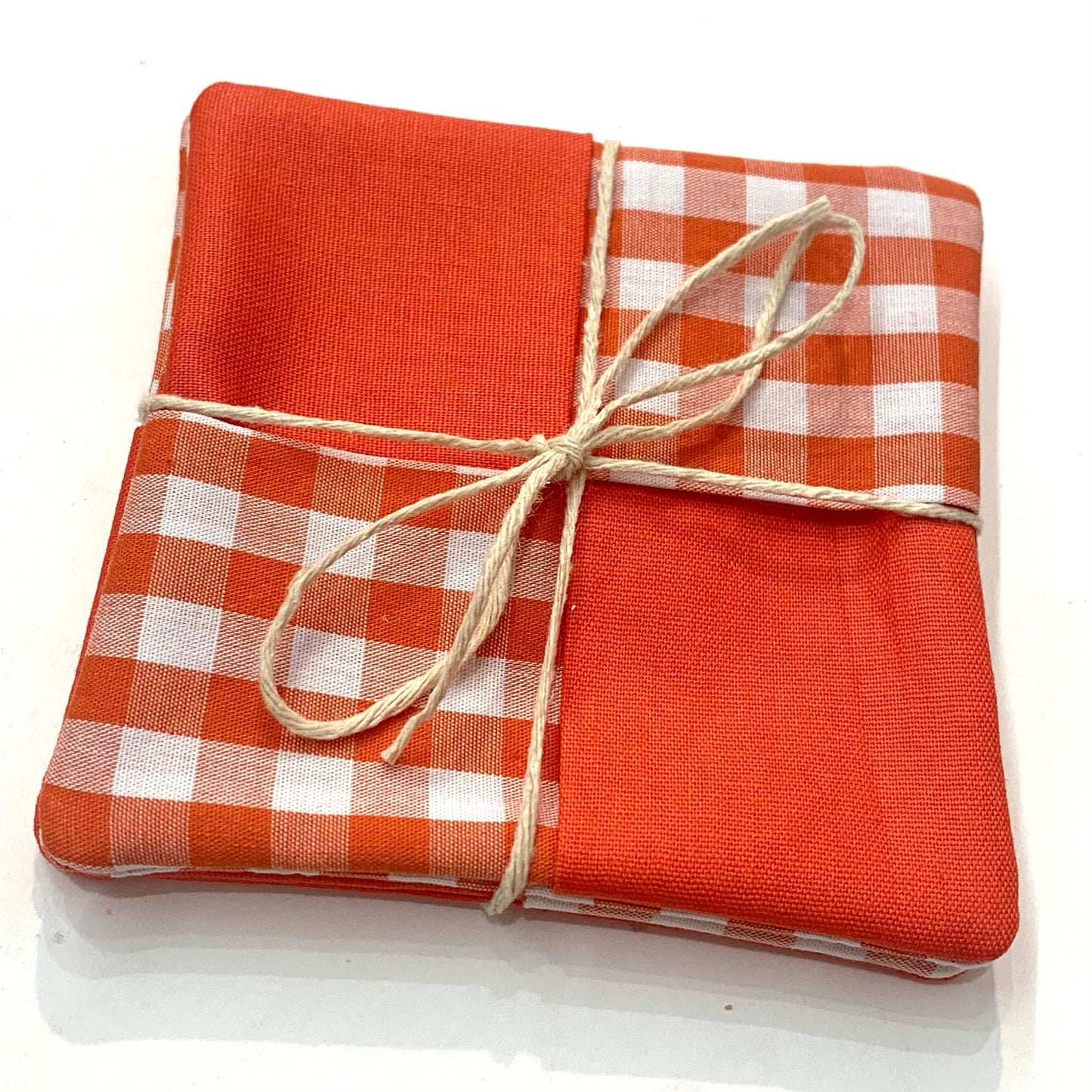 MAKIN' WHOOPEE- 2 PACK WINE GLASS SLIPPER/COASTERS- Orange Gingham