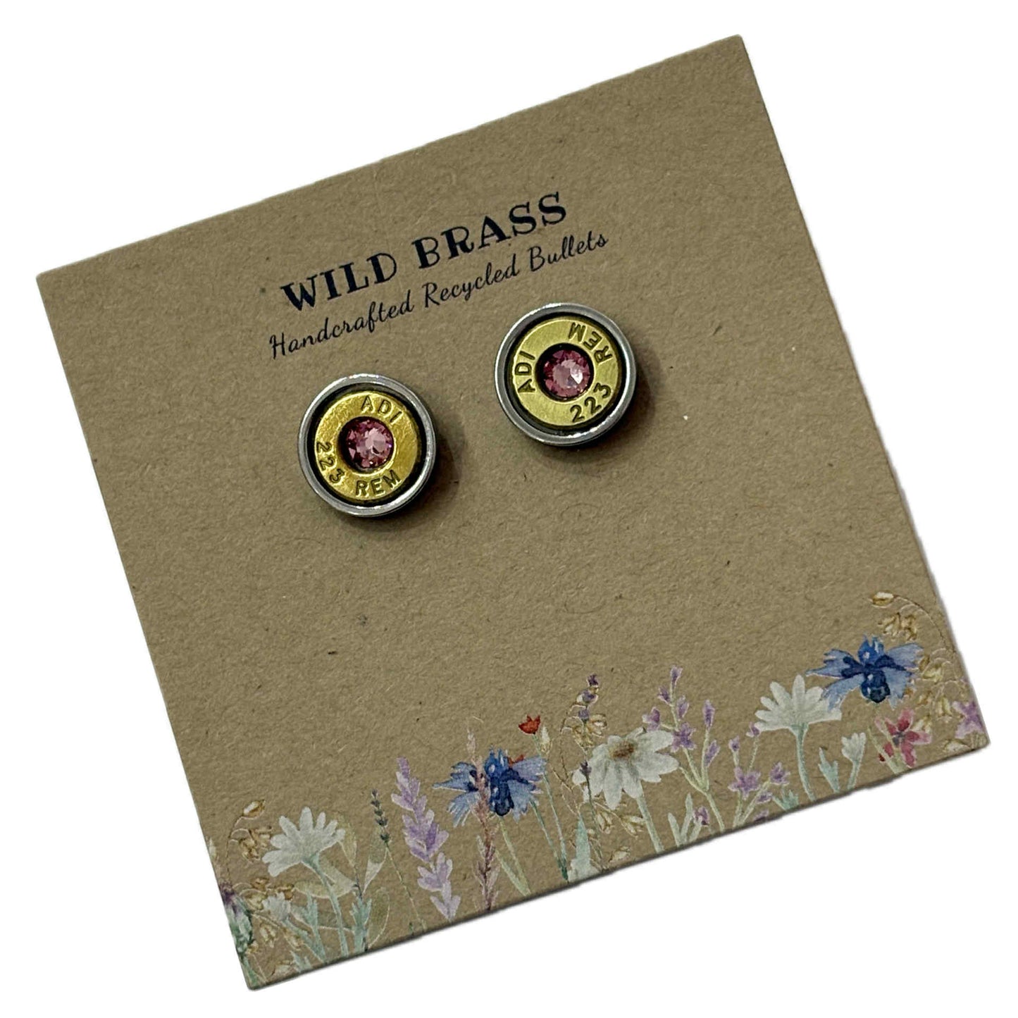 WILD BRASS- Medium Studs- Light Pink Swarovski Crystal