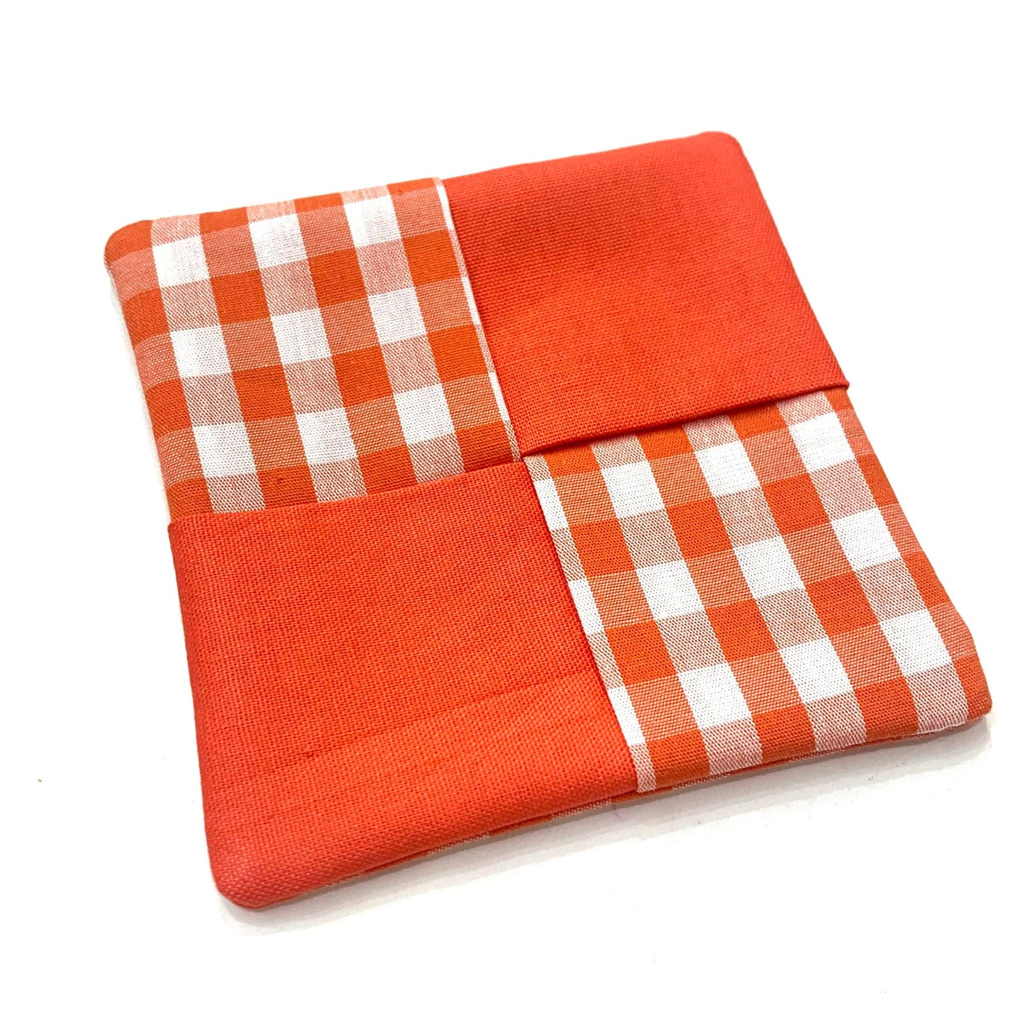 MUMMA WHOOPEE- single  WINE GLASS SLIPPER/COASTERS- Orange Gingham