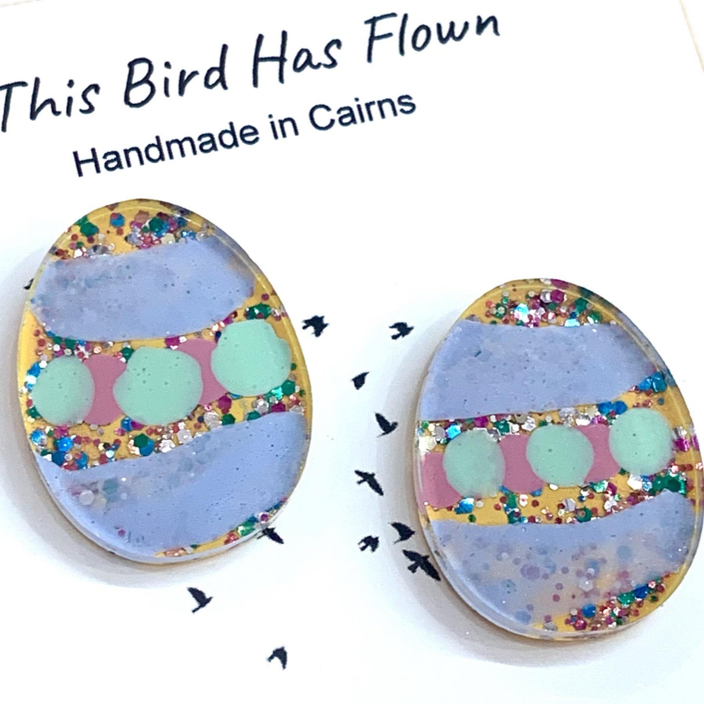 THIS BIRD HAS FLOWN - Handpainted Large Easter Egg Studs- Yellow