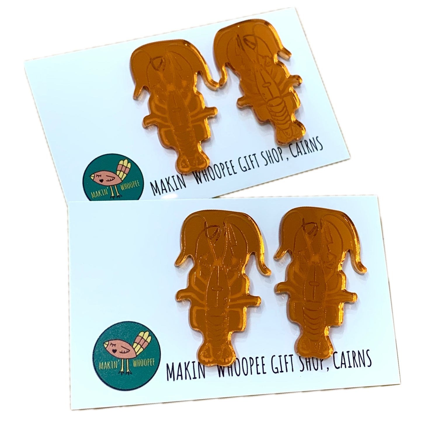 MAKIN' WHOOPEE - Mirror Orange Lobsters- Ocean Collection Statement Studs