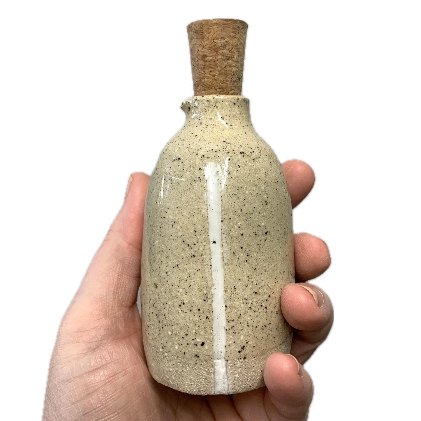 BELOVED POTTERY - Large Oil Bottle #1- Natural with White Stripe