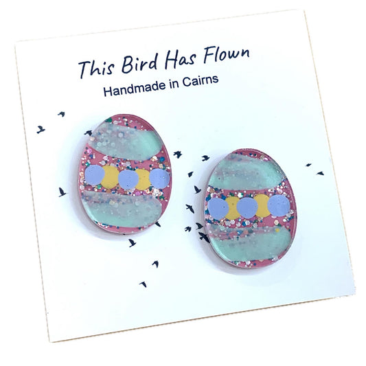 THIS BIRD HAS FLOWN - Handpainted Large Easter Egg Studs- Pink