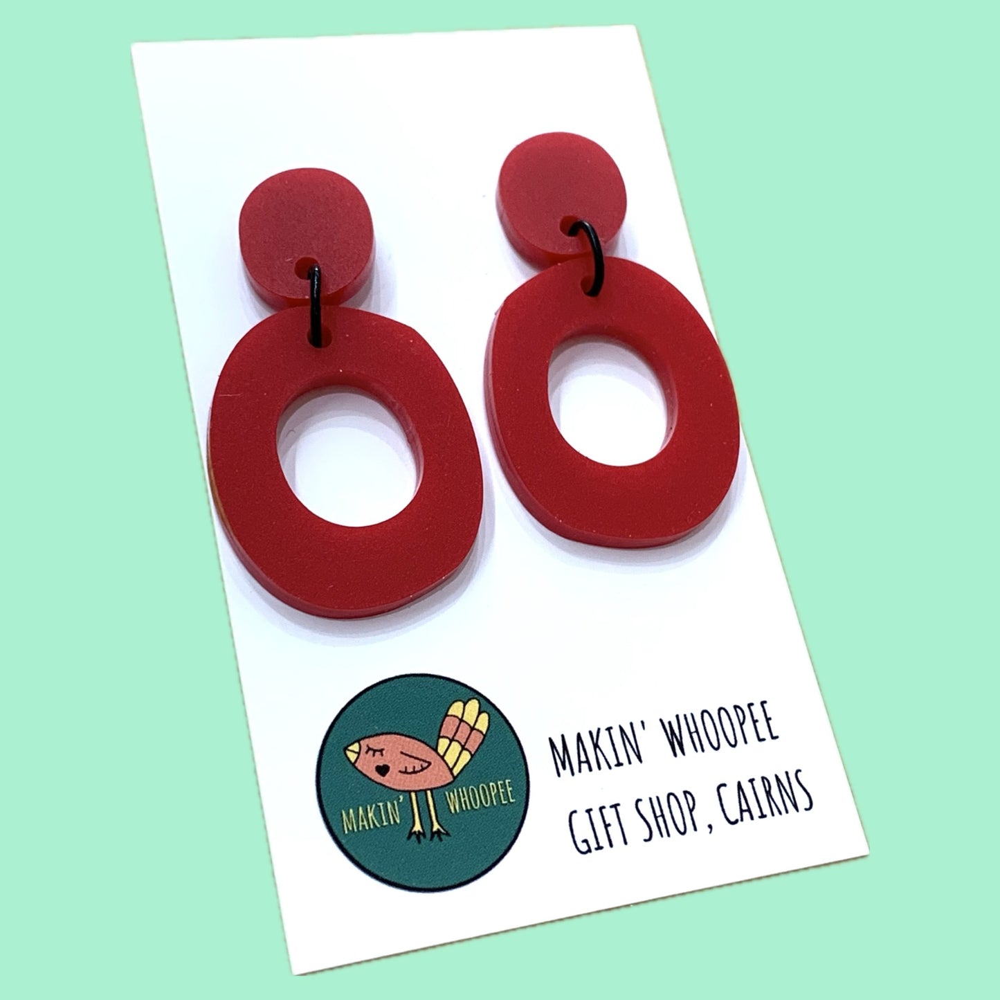 MAKIN' WHOOPEE - "Organic Ovals" - Medium Dangles - Matte Cherry Red