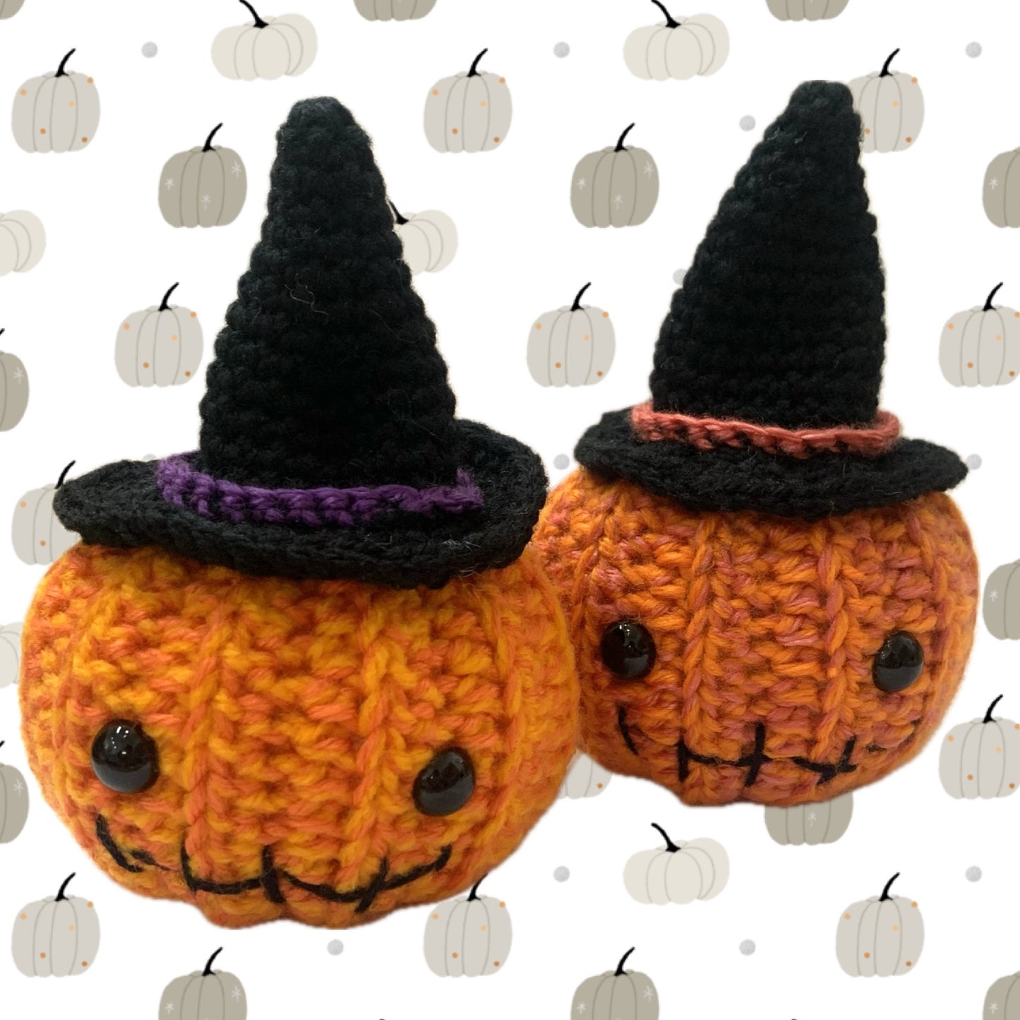 BEAKNITS- CROCHETED HALLOWEEN WITCHY JACK 'O' LANTERN- Peach on Hat