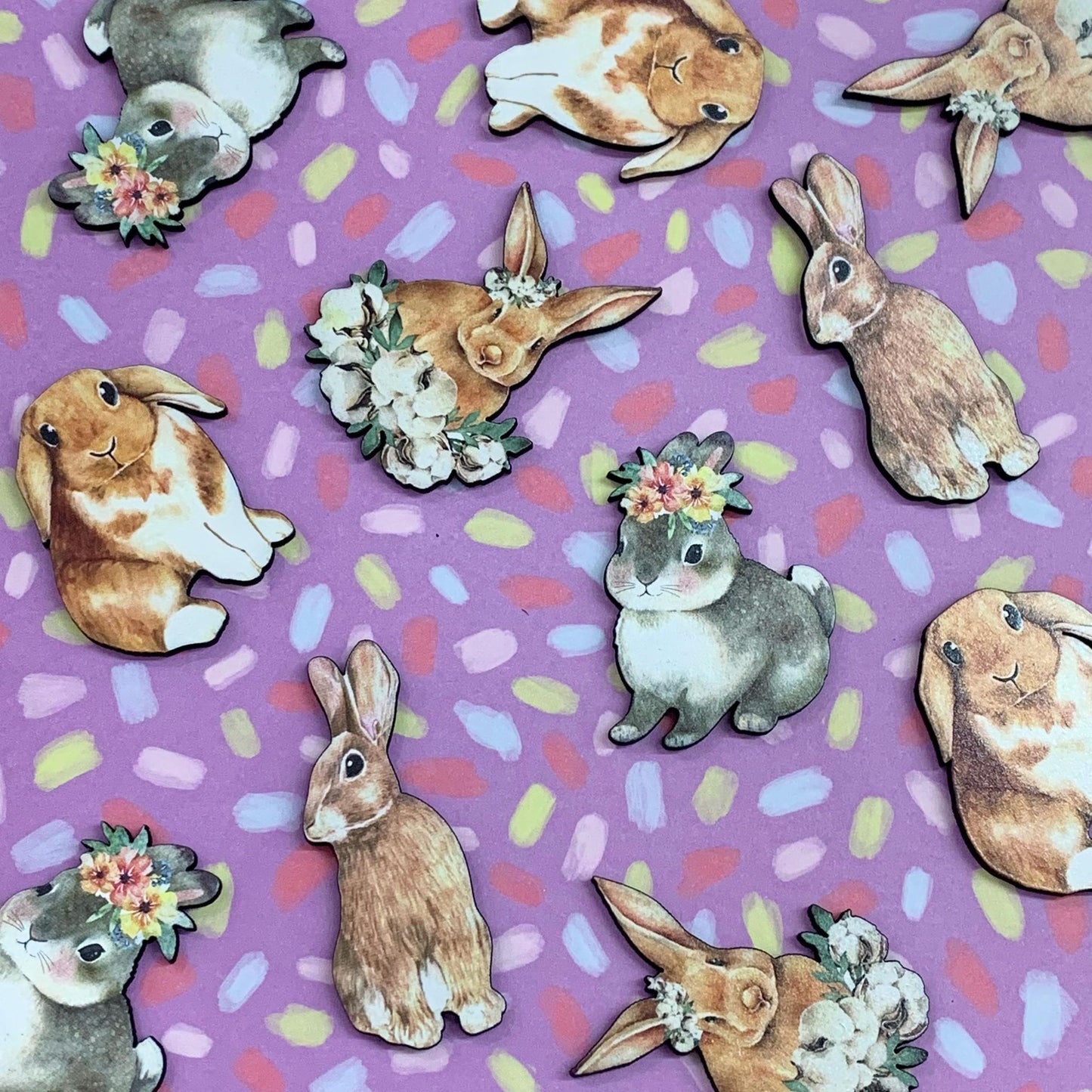 MAKIN' WHOOPEE BROOCH - Bright Eyed Easter Bunny - Printed Timber Brooch