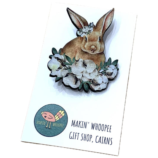 MAKIN' WHOOPEE BROOCH - Floral Easter Bunny - Printed Timber Brooch