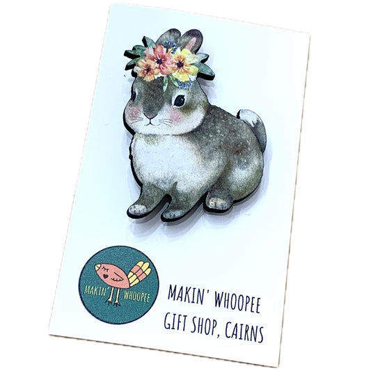 MAKIN' WHOOPEE BROOCH - Spring Bunny- Printed Timber Brooch