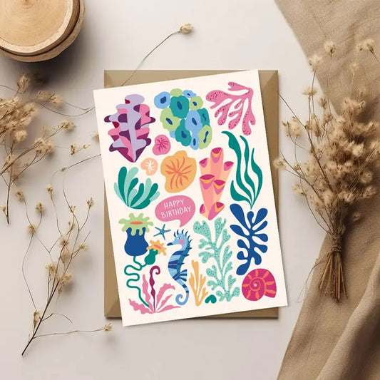 3 BIRDIES STUDIO- "Coral Birthday"- Greeting Card