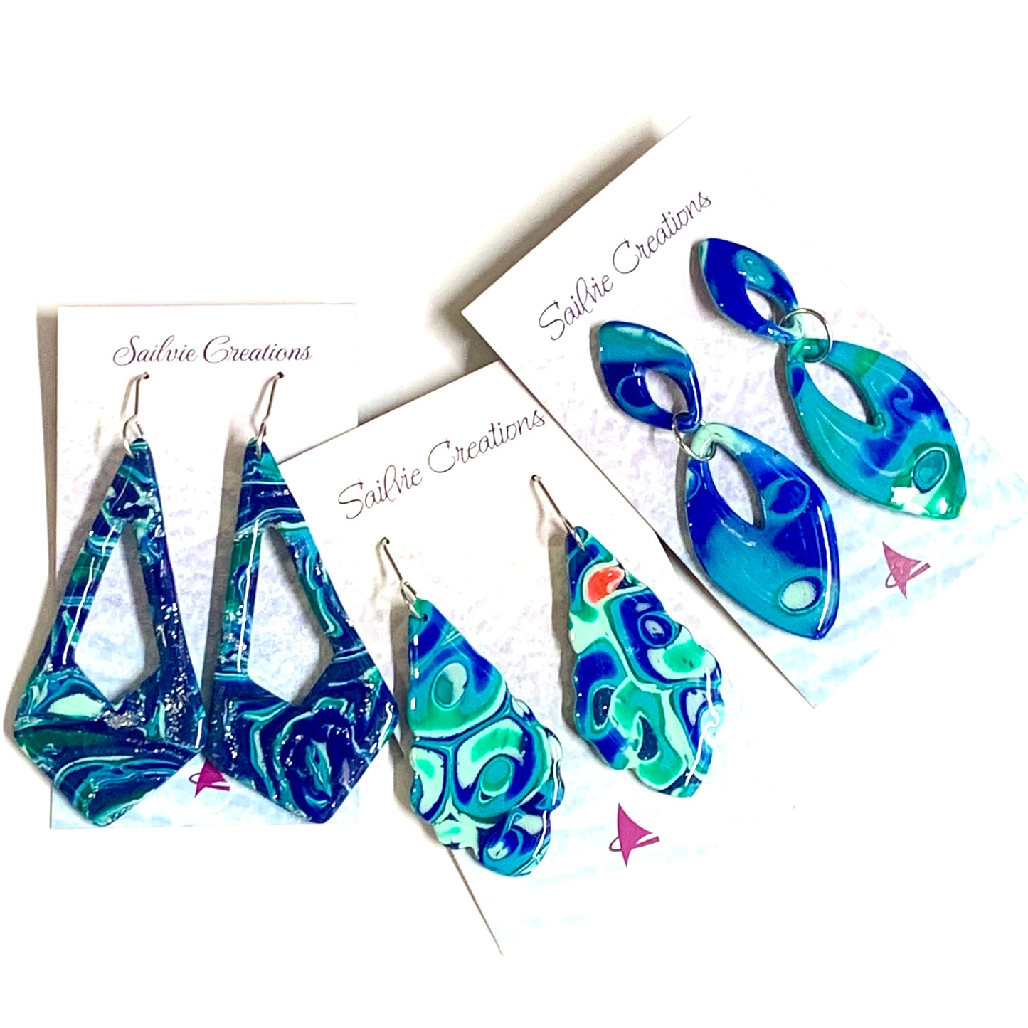 Sailvie Creations - Ocean Swirl Long Diamonsd Hook Dangle Earrings
