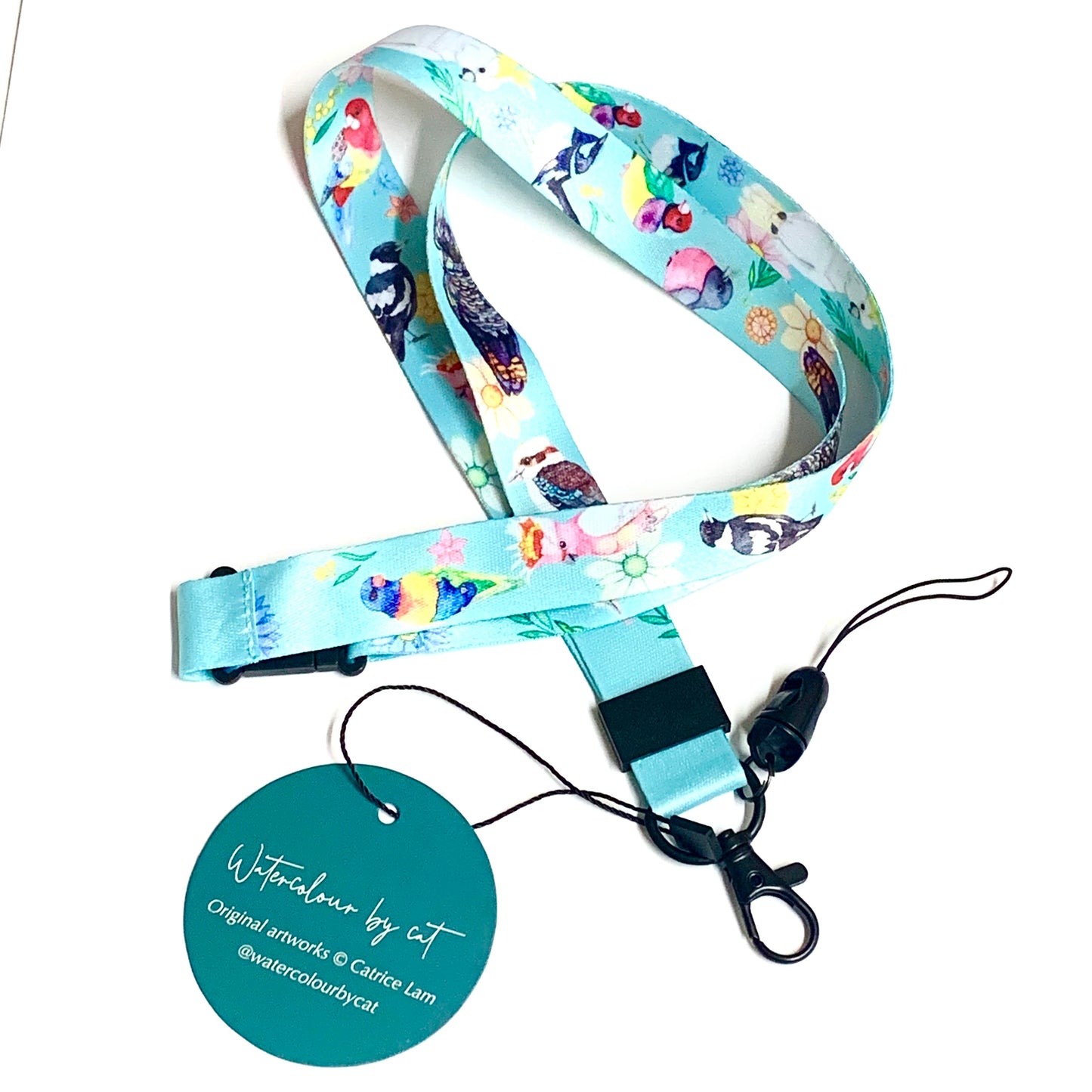 WATERCOLOURS BY CAT- Australian Birds Lanyard- Light Blue