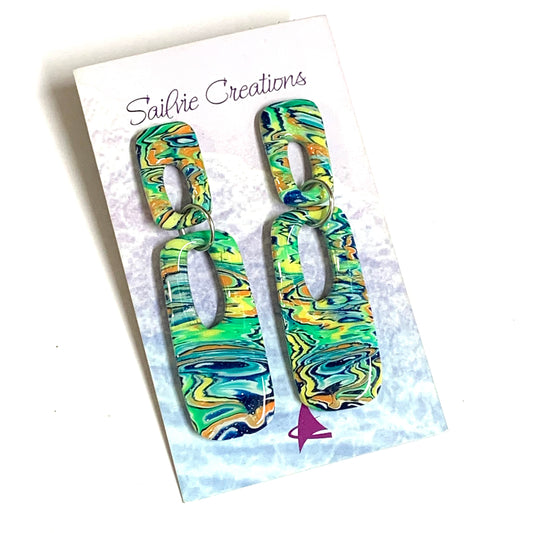 Sailvie Creations - Marbled Double Oblong Stud Top Dangle Earrings