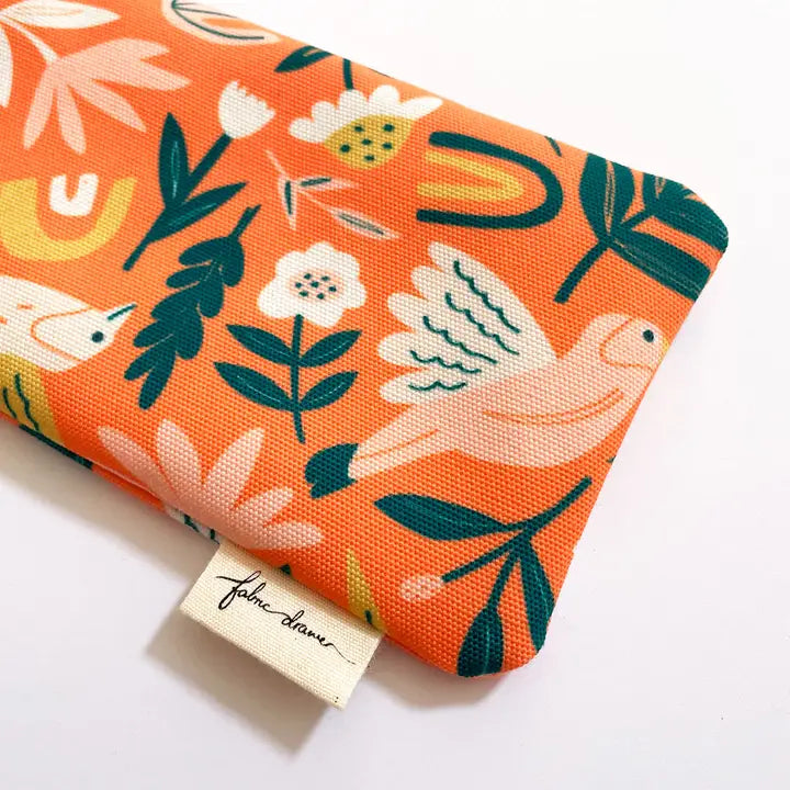 FABRIC DRAWER- Handmade Glasses Case - Orange Birds & Flowers