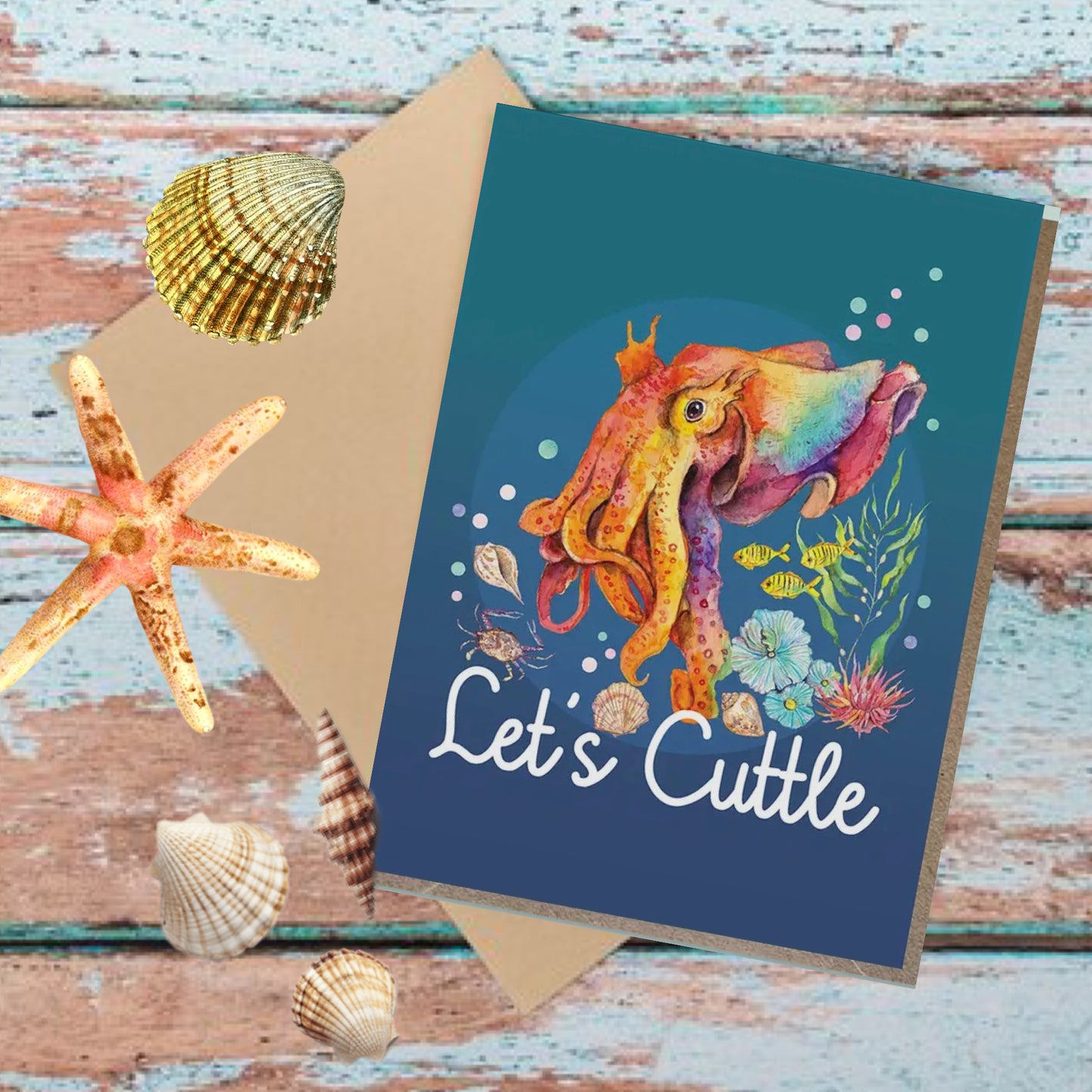 WATERCOLOURS BY CAT- "Let's Cuttle"- Cuttlefish Greeting Card