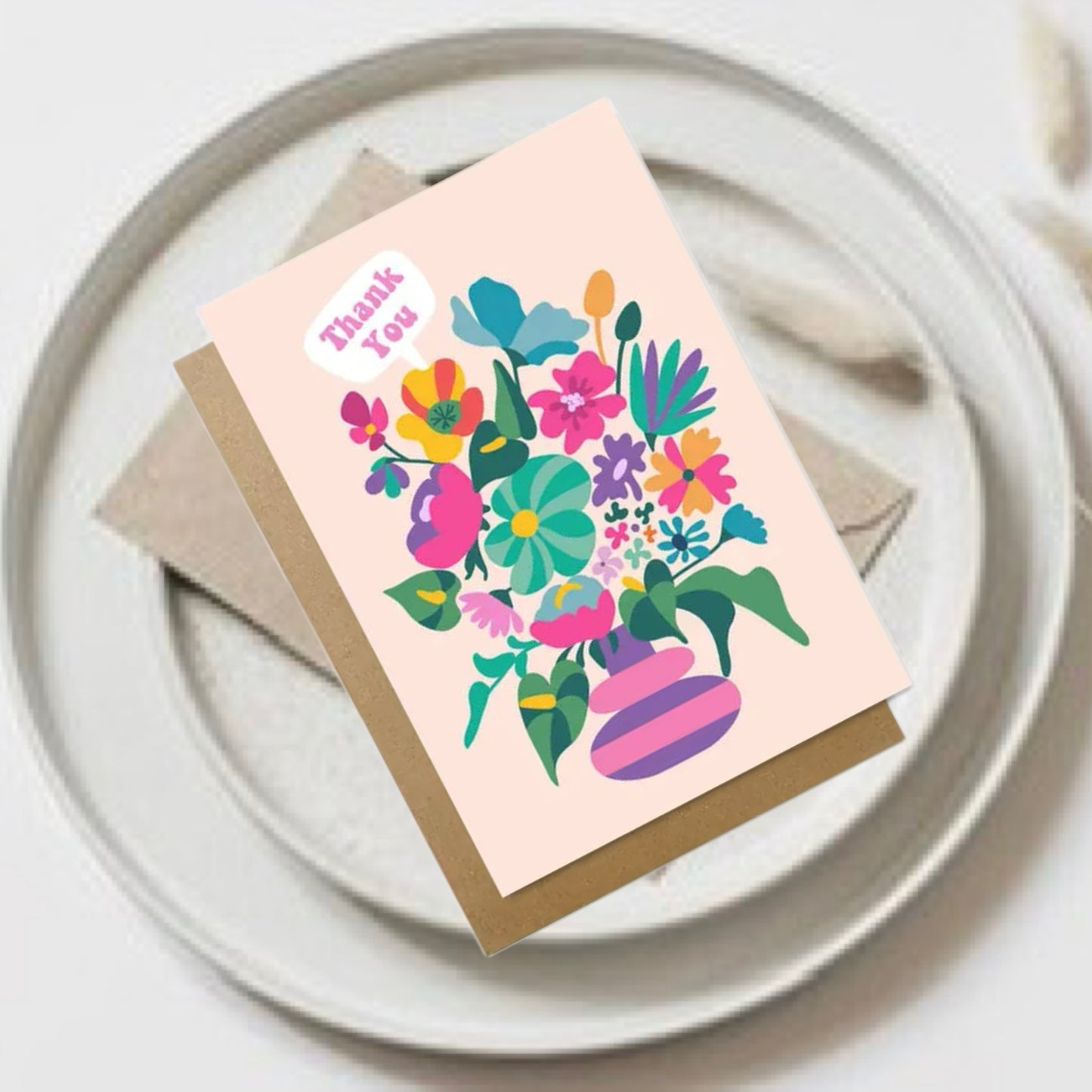 3 BIRDIES STUDIO- "Thank You Flowers"- Greeting Card