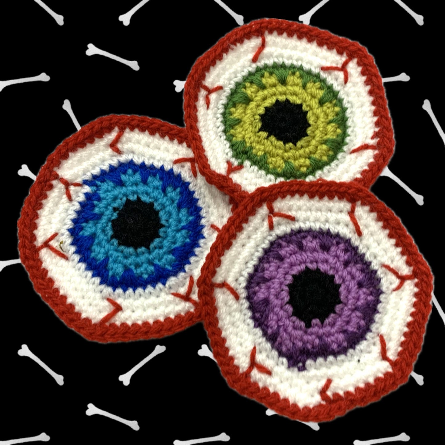 BEAKNITS- "GREEN EYEBALL"- CROCHETED HALLOWEEN COASTER