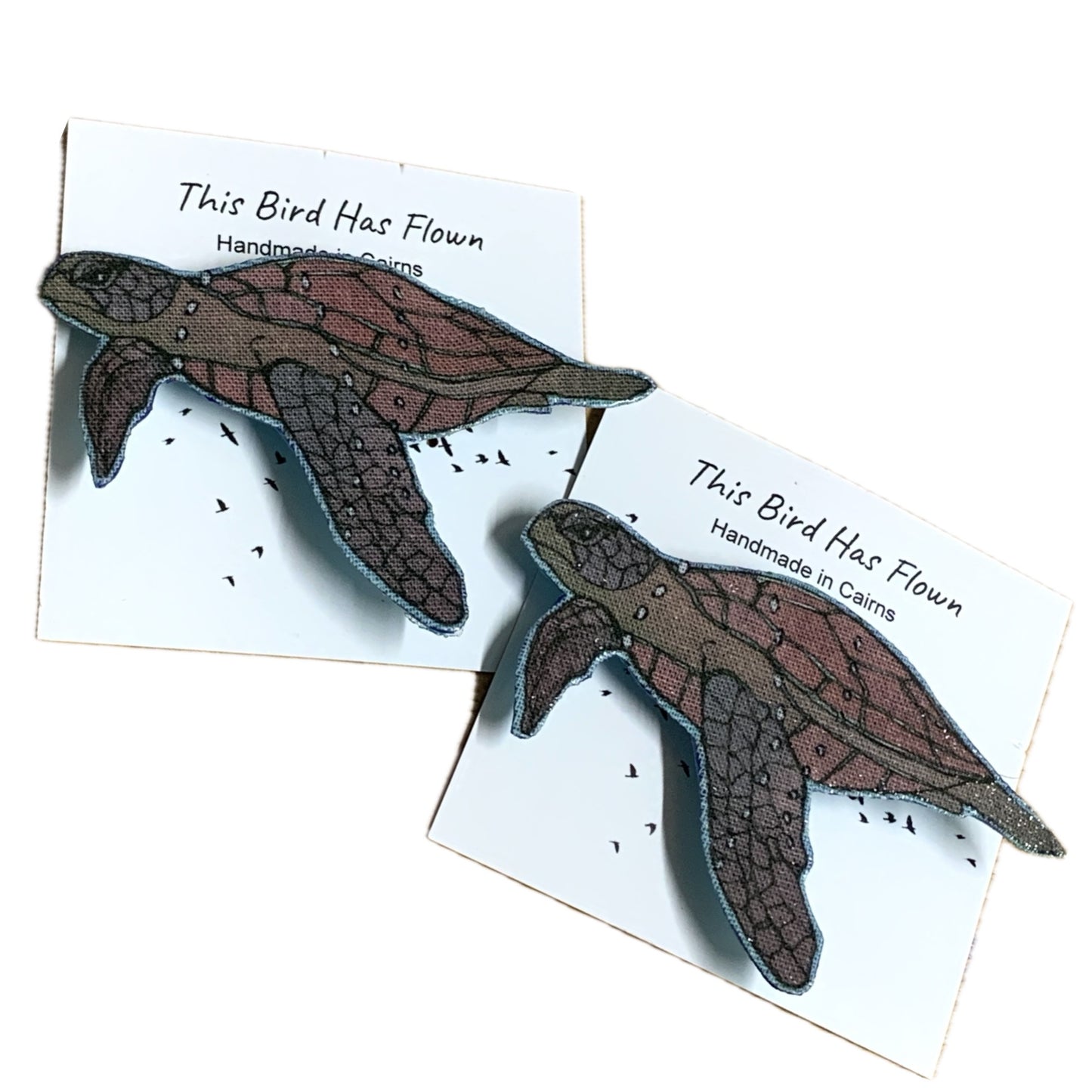 MAKIN' WHOOPEE- Swimming Turtle- Fabric Remnant Brooches
