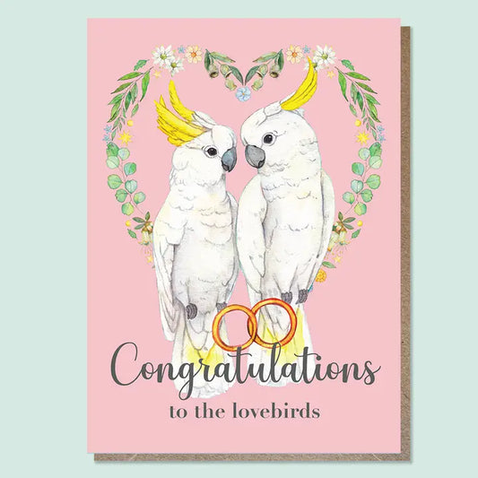 WATERCOLOURS BY CAT- "To the Lovebirds"- Cockatoo Wedding Card