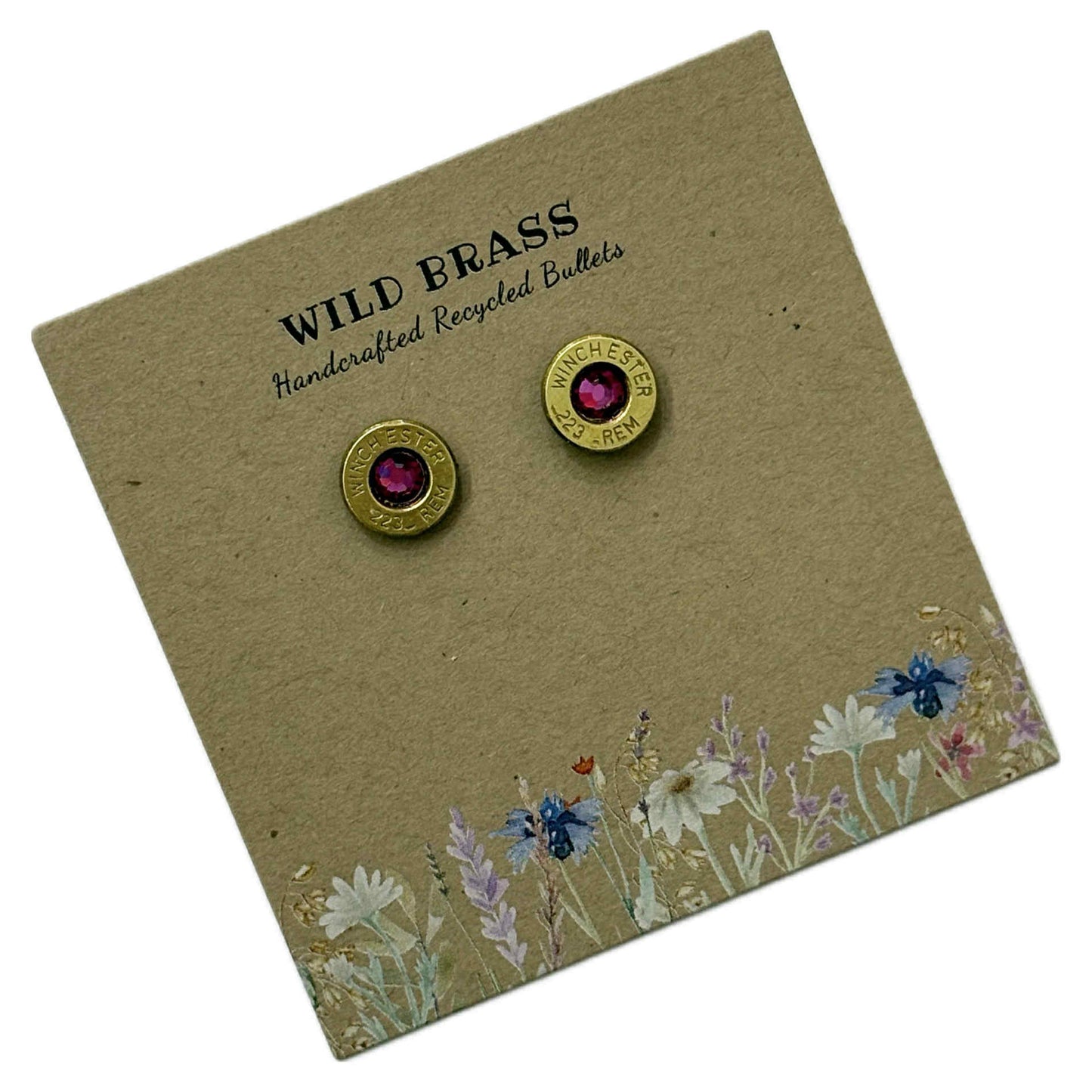 WILD BRASS- Small Studs- Dark Pink Swarovski Crystal