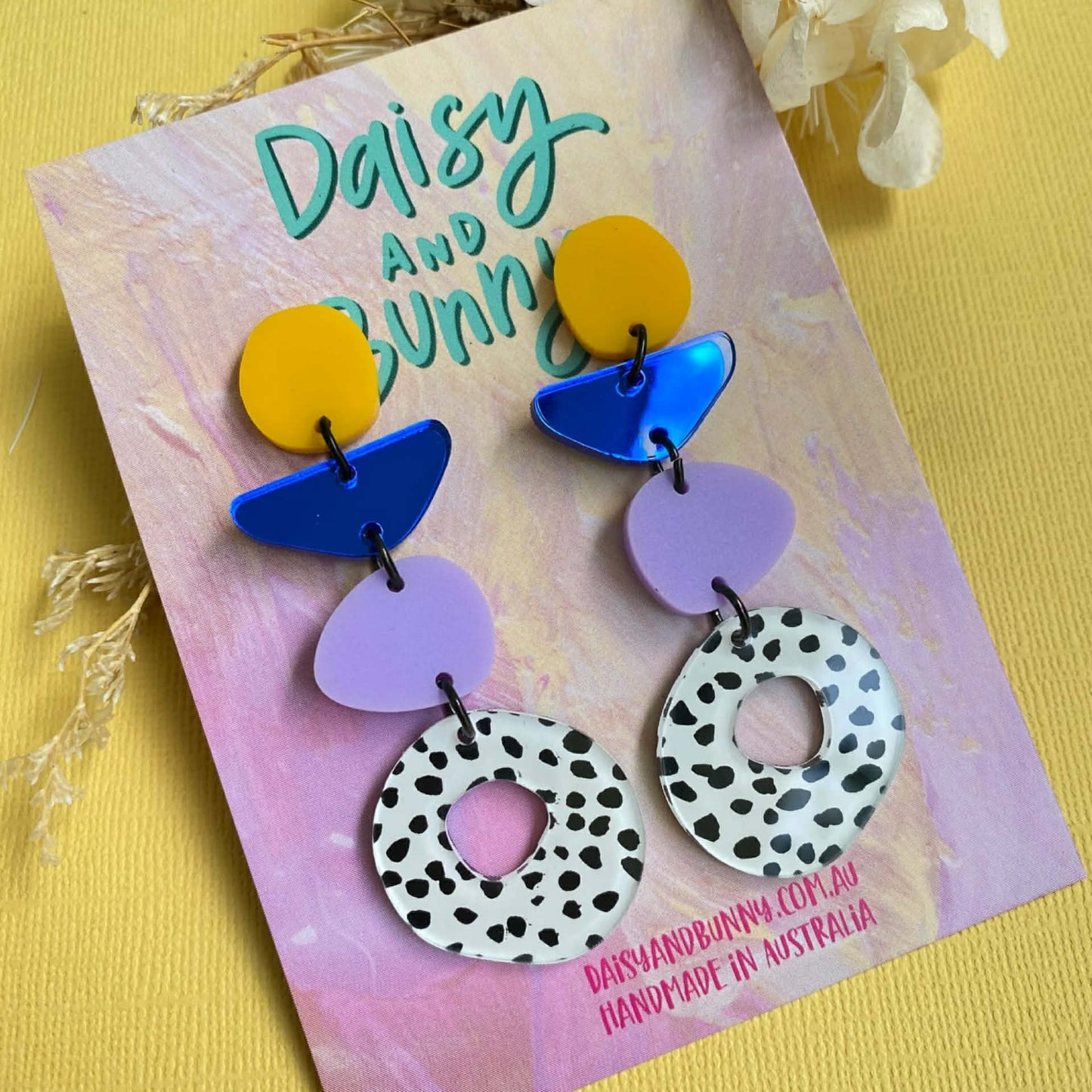 DAISY AND BUNNY - YELLOW, BLUE, LILAC AND DOTTY DANGLES