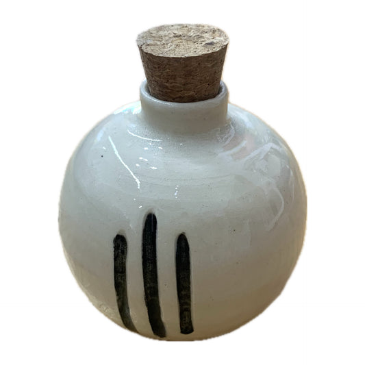 BELOVED POTTERY - Medium Oil Bottle #2- White with Lines