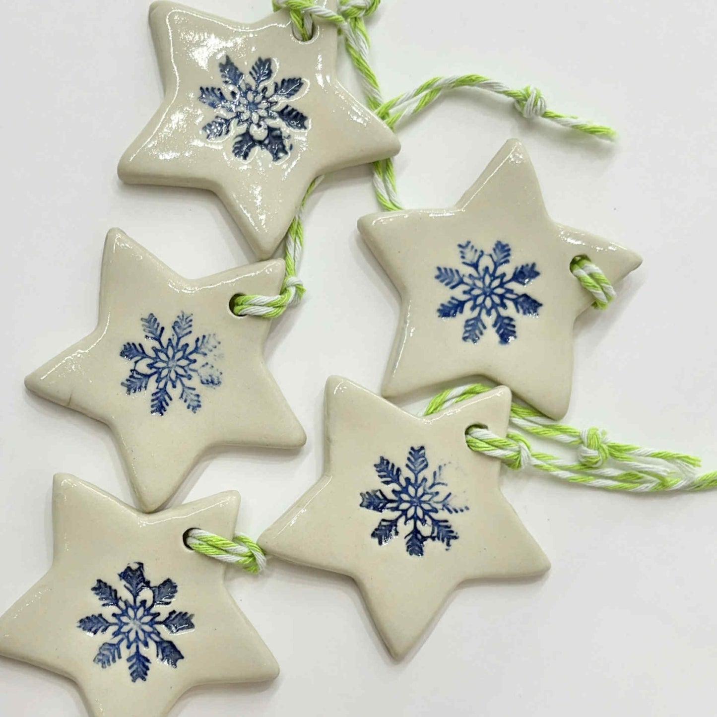 EARTH BY HAND- Clay Star Christmas Decorations- Blue Snowflake