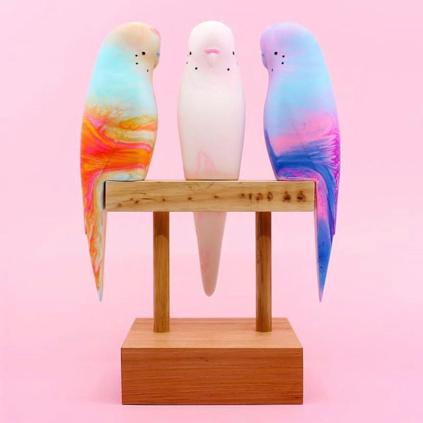 PETE CROMER - RESIN BUDGERIGAR #7 - Pretty in Pink Swirl