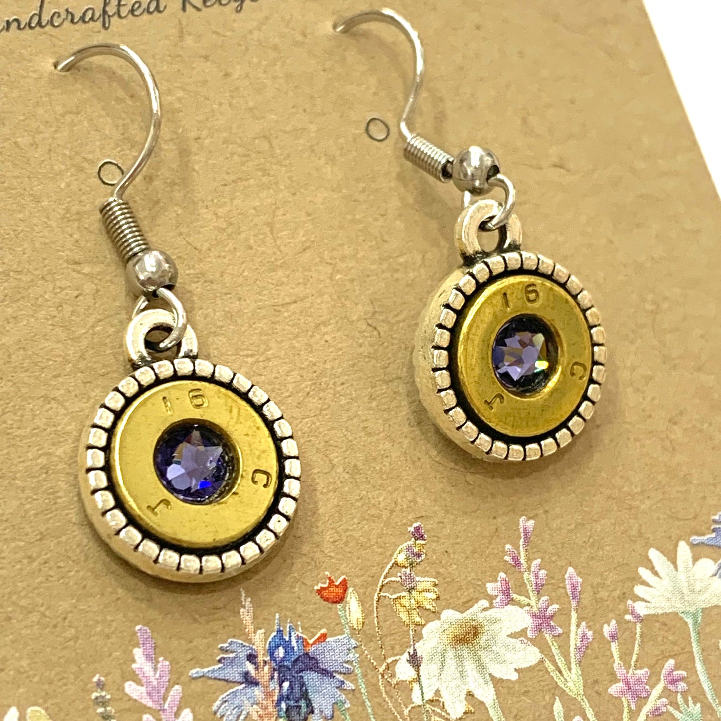 WILD BRASS- Round Drops- Purple Swarovski Crystal