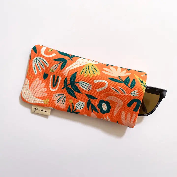 FABRIC DRAWER- Handmade Glasses Case - Orange Birds & Flowers