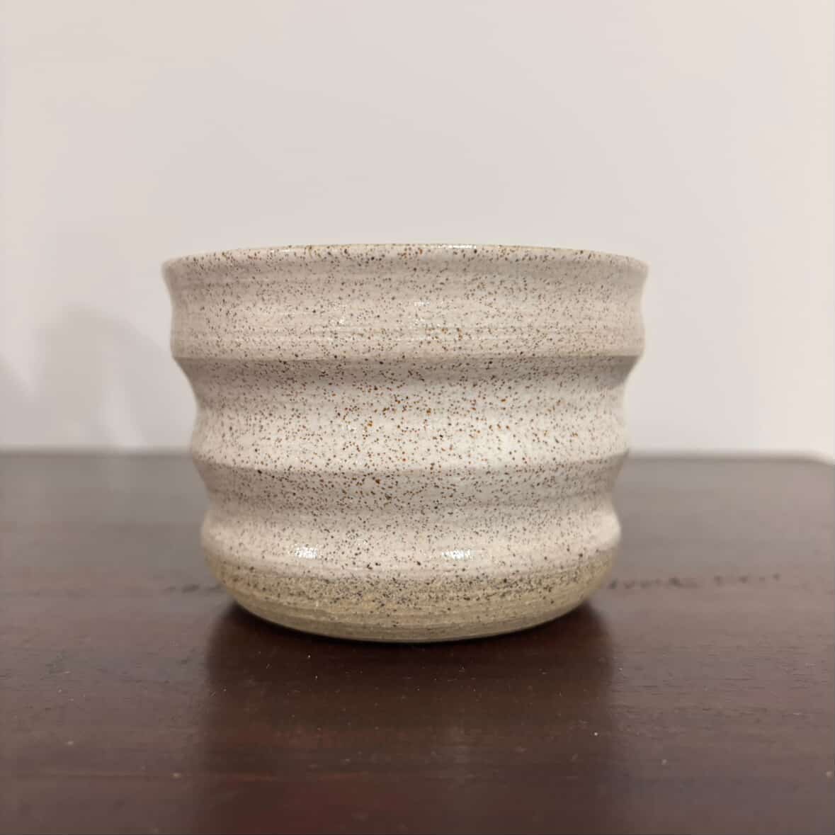 POTTERESS BY ALICIA - Wobbly Cup Brown Clay White Glaze #1